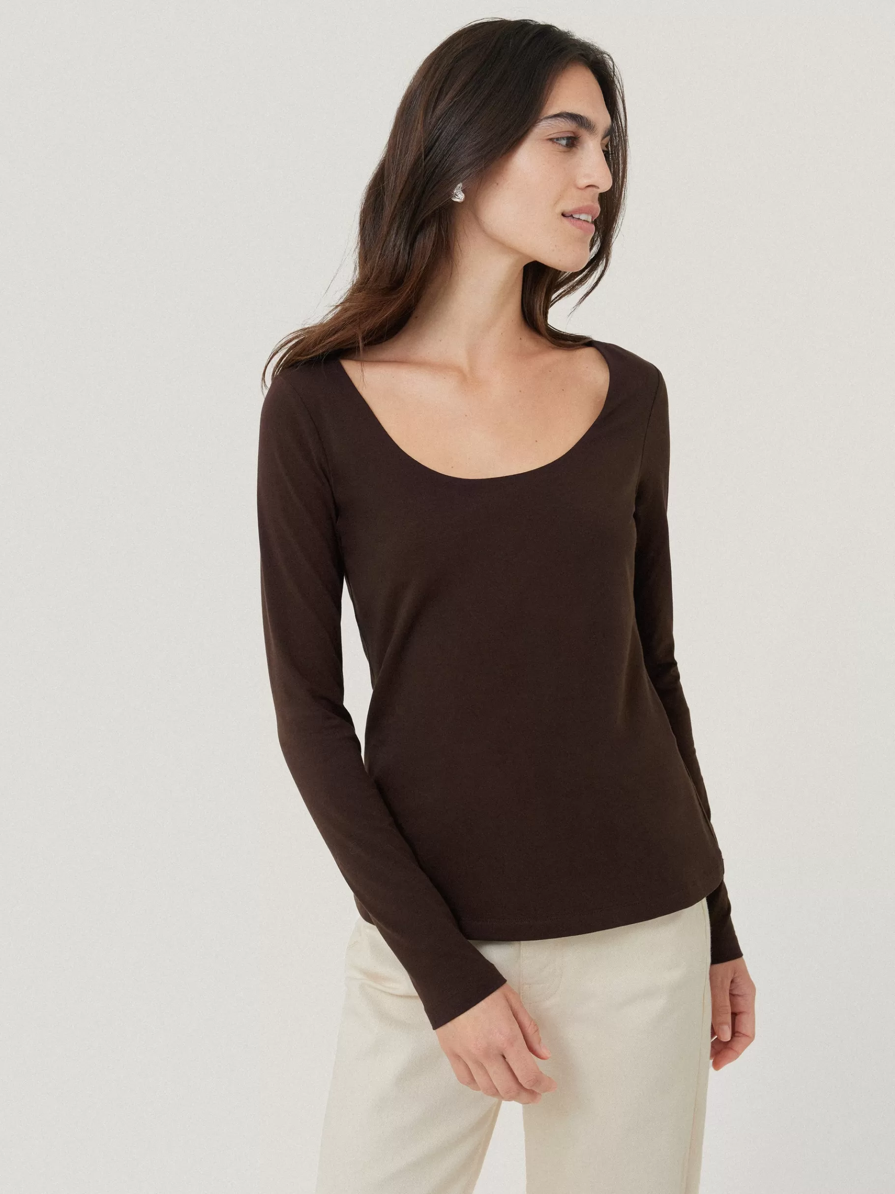 Jigsaw Pyjamas & Loungewear | Shirts & Tops-Double Front Ballet Neck Top Brown