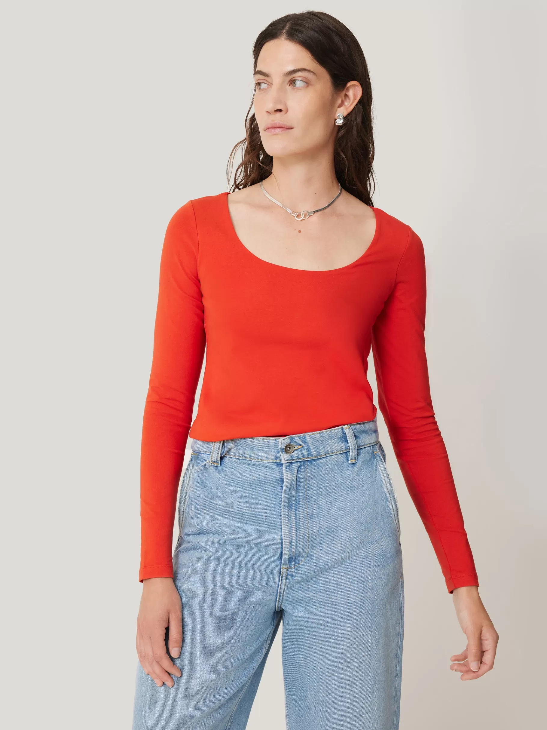Jigsaw Pyjamas & Loungewear | Shirts & Tops-Double Front Ballet Neck Top SpiceOrange