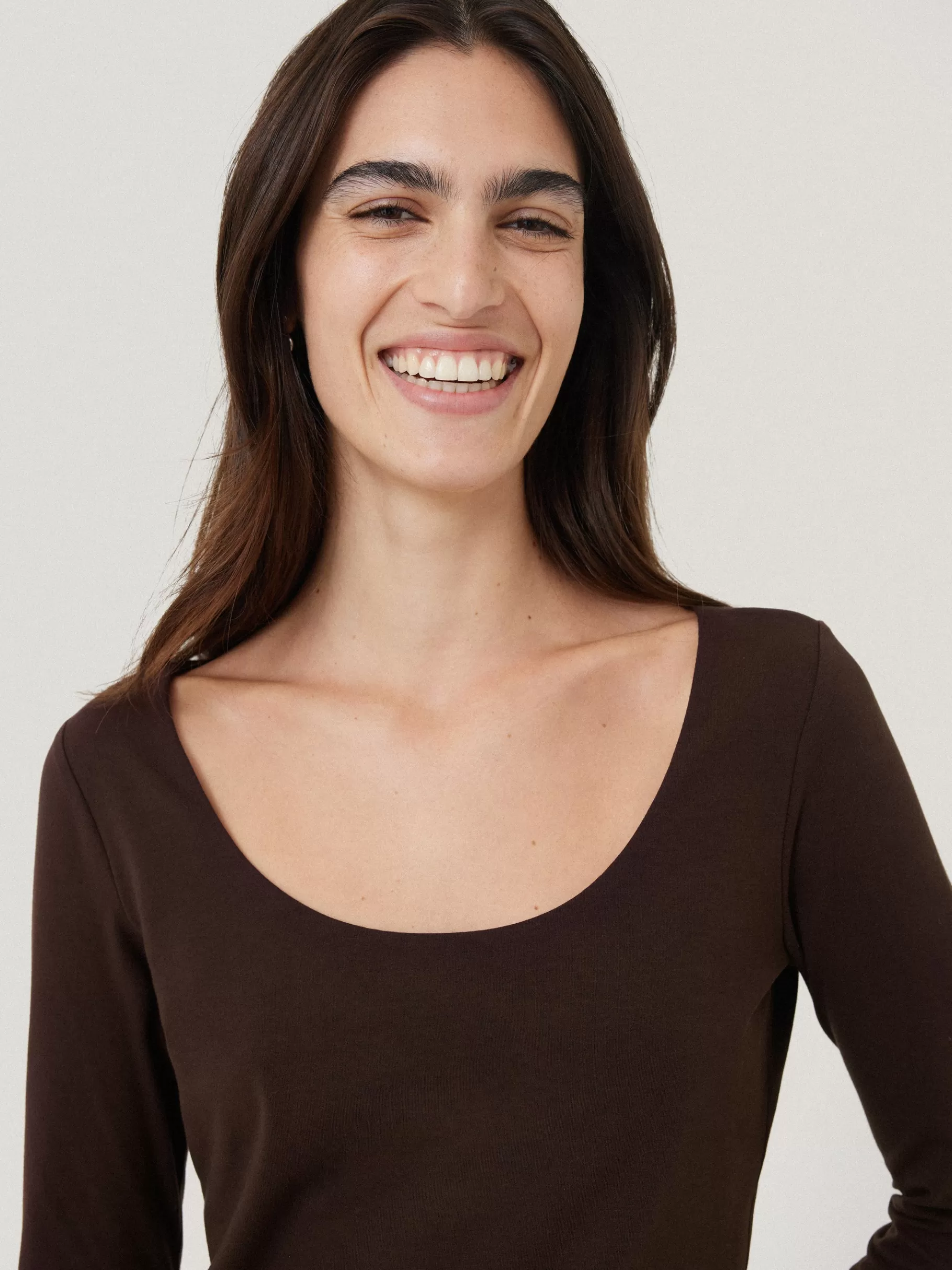 Jigsaw Pyjamas & Loungewear | Shirts & Tops-Double Front Ballet Neck Top Brown