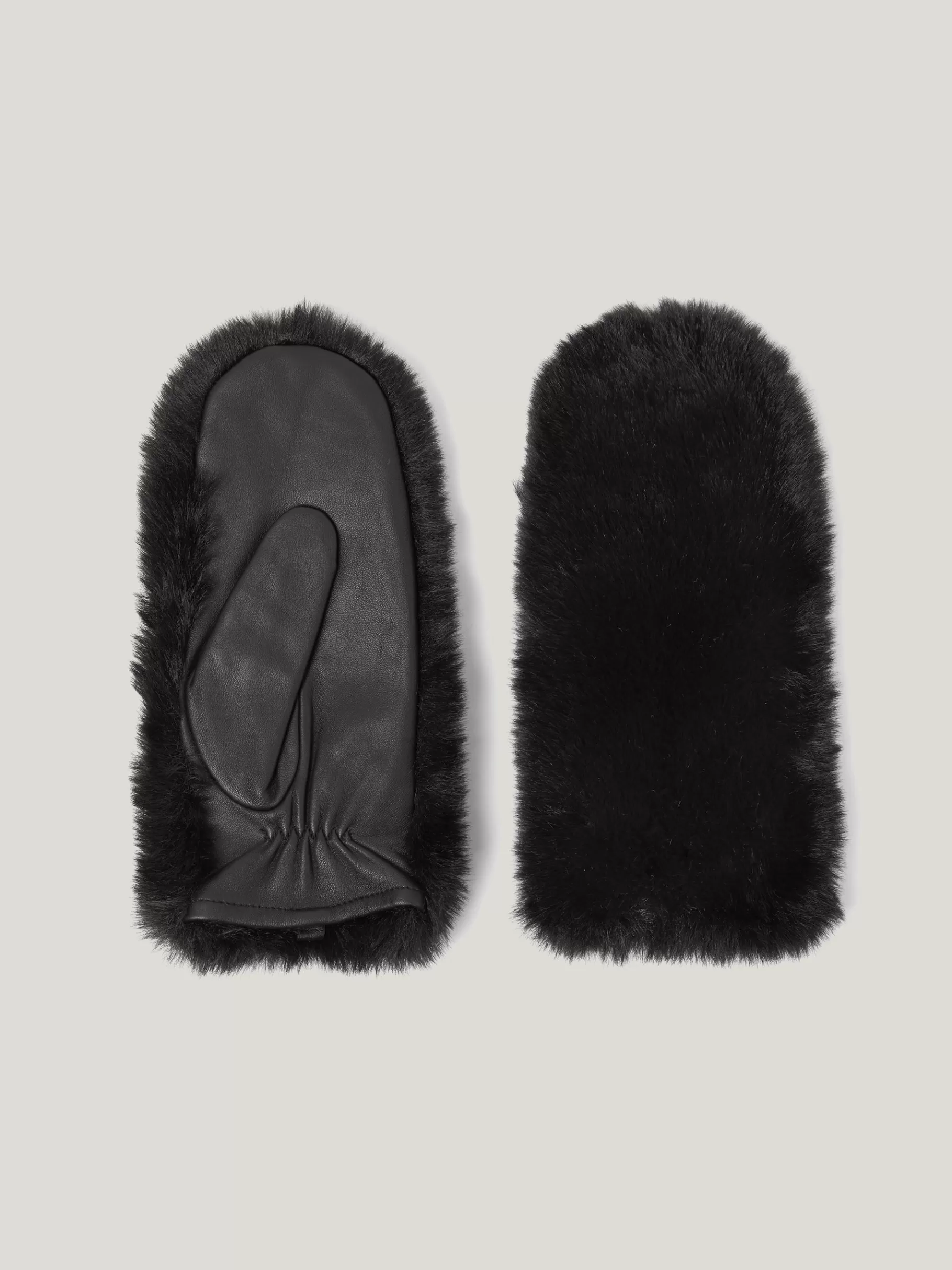 Jigsaw Hats & Gloves-Faux Fur Leather Mitten Black