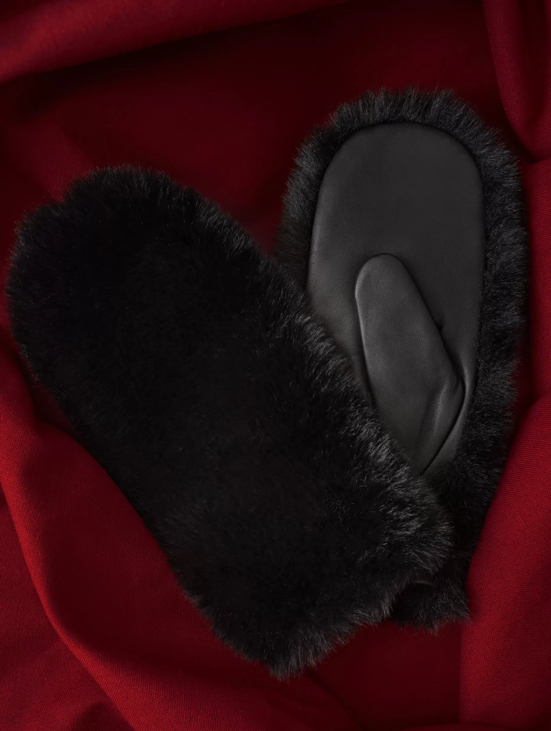 Jigsaw Hats & Gloves-Faux Fur Leather Mitten Black