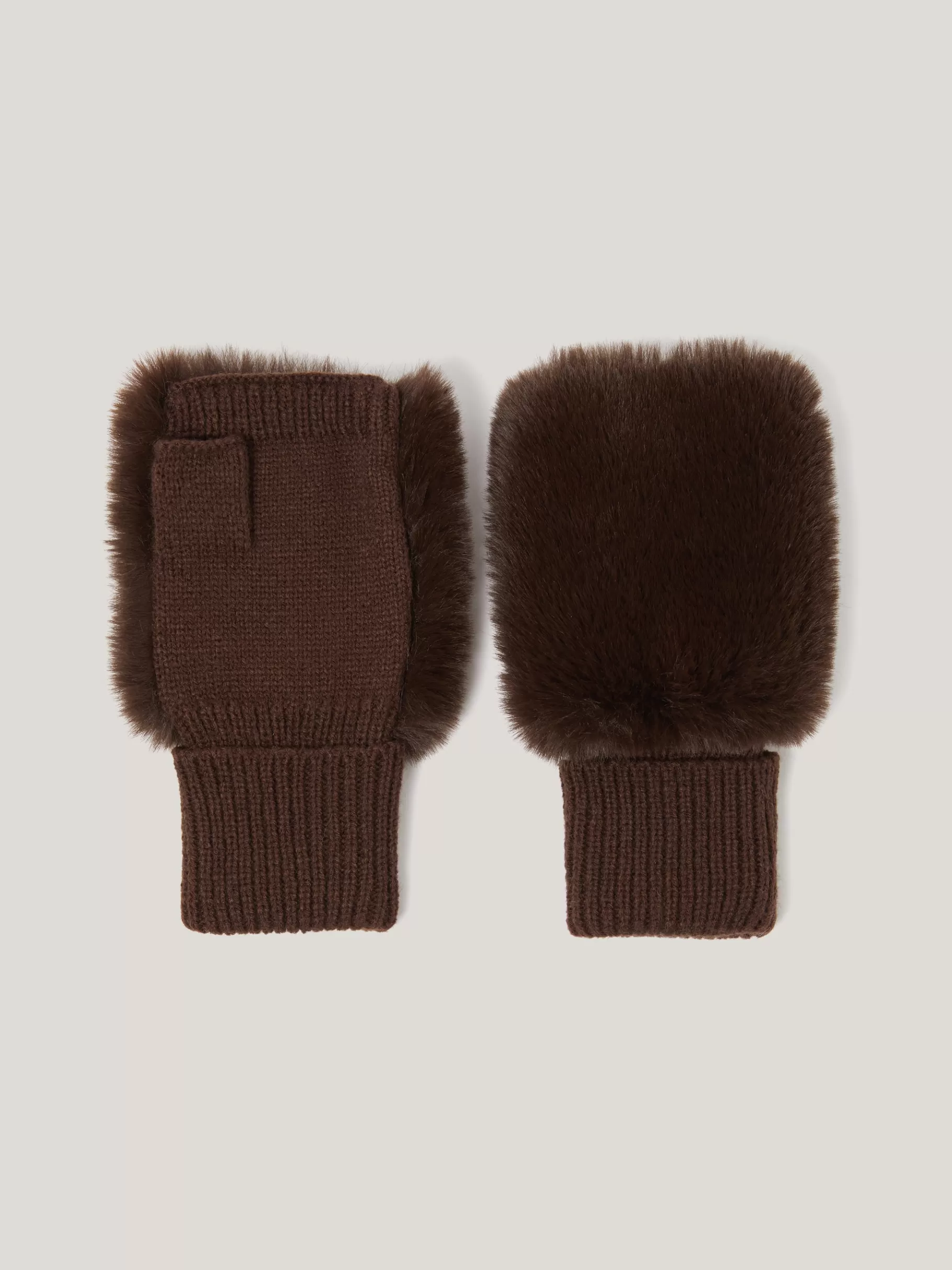 Jigsaw Hats & Gloves-Faux Fur Mittens Chocolate
