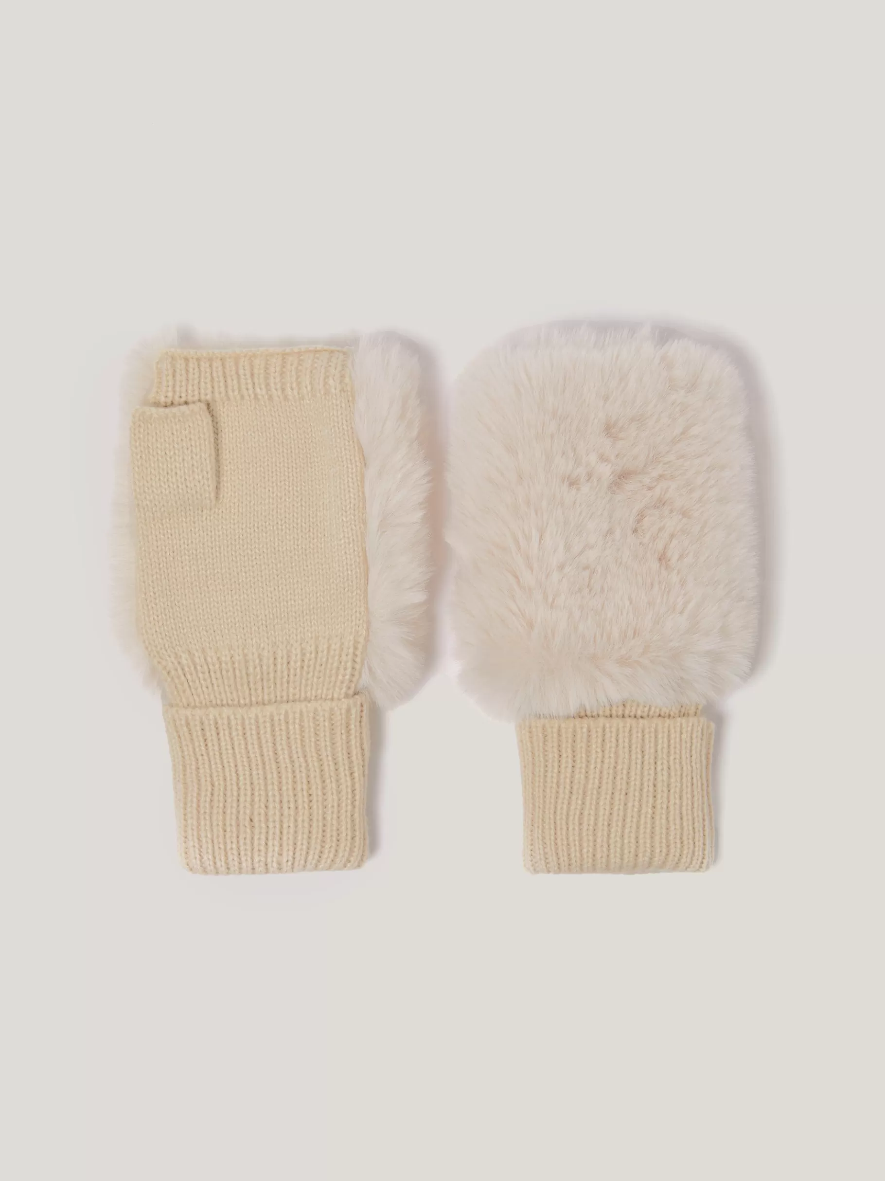 Jigsaw Hats & Gloves-Faux Fur Mittens Cream