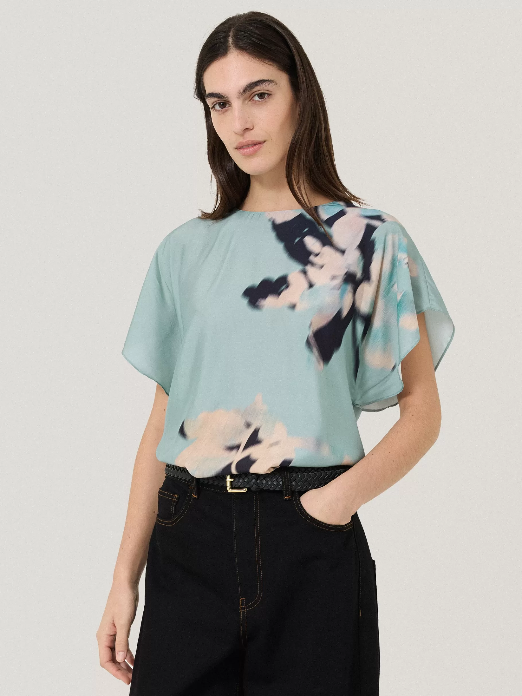 Jigsaw Shirts & Tops | Co-ords-Floral Drift Silk Blend Top Blue