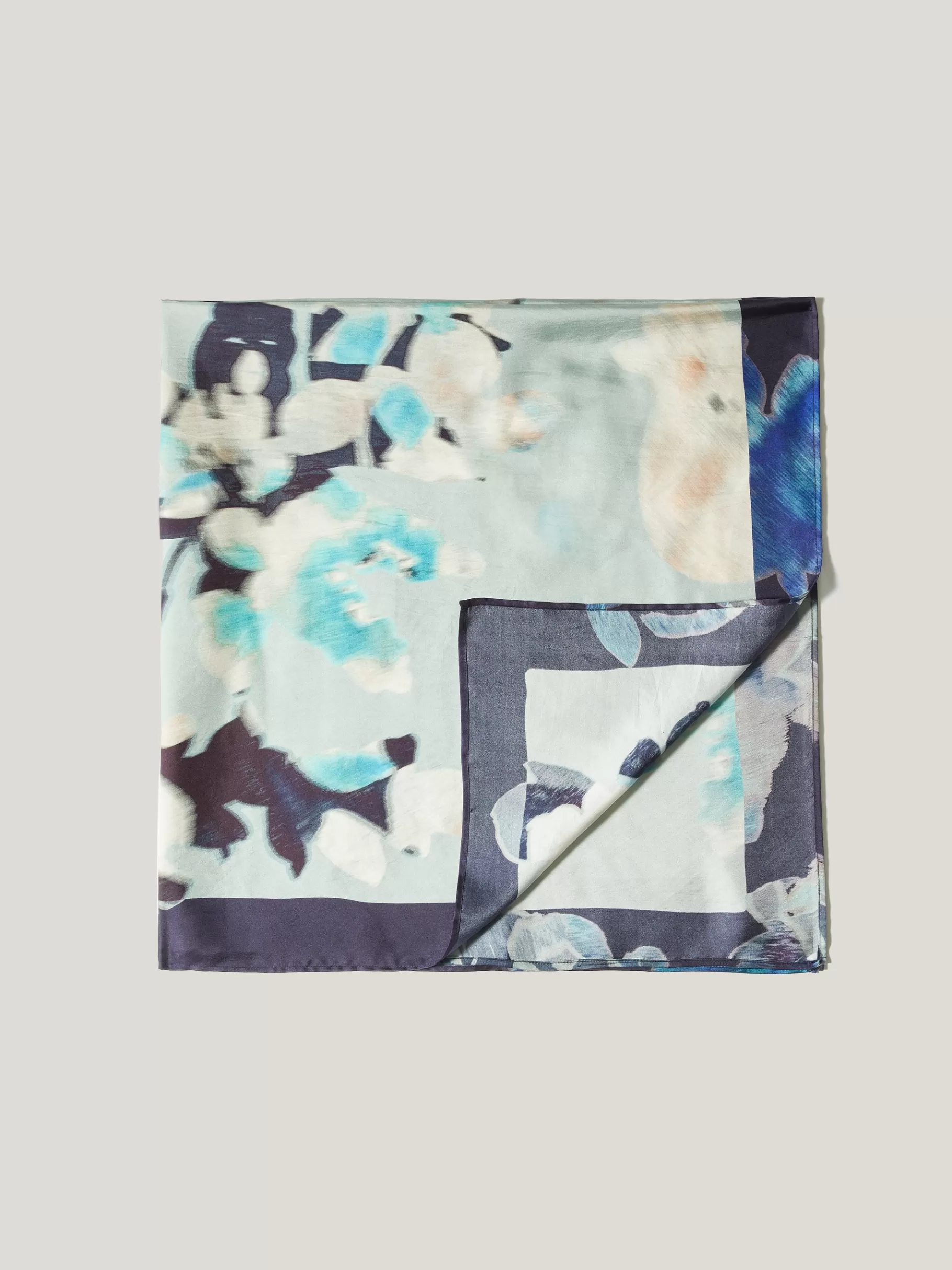 Jigsaw Ponchos & Scarves-Floral Drift Silk Twill Scarf Blue