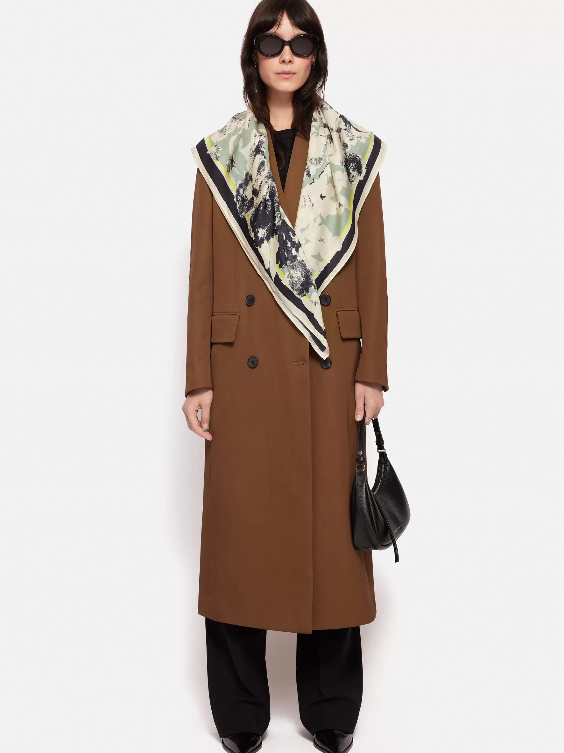 Jigsaw Ponchos & Scarves-Floral Echo Silk Twill Scarf Grey