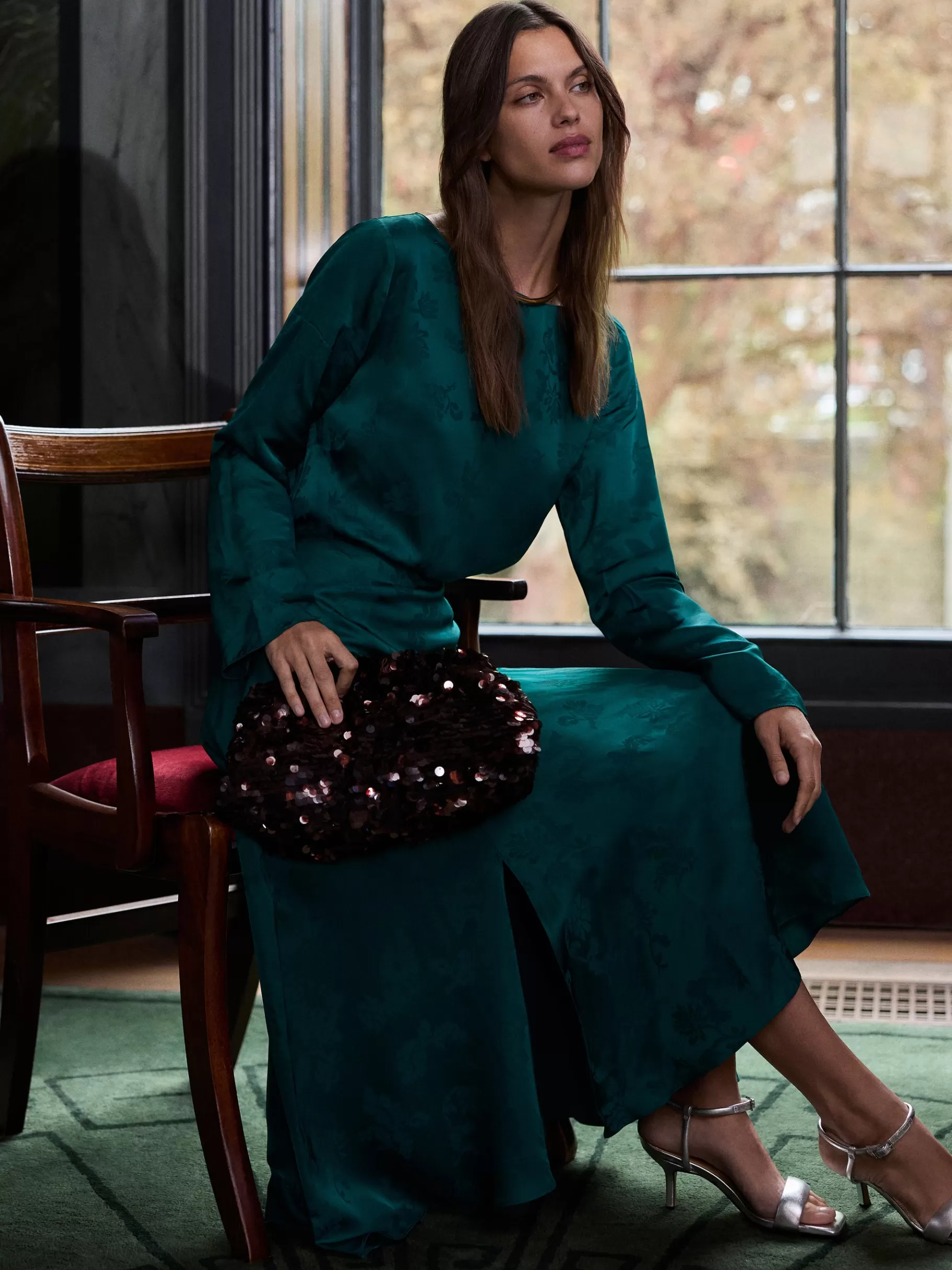 Jigsaw Shirts & Tops | Co-ords-Floral Jacquard Boat Neck Top Green