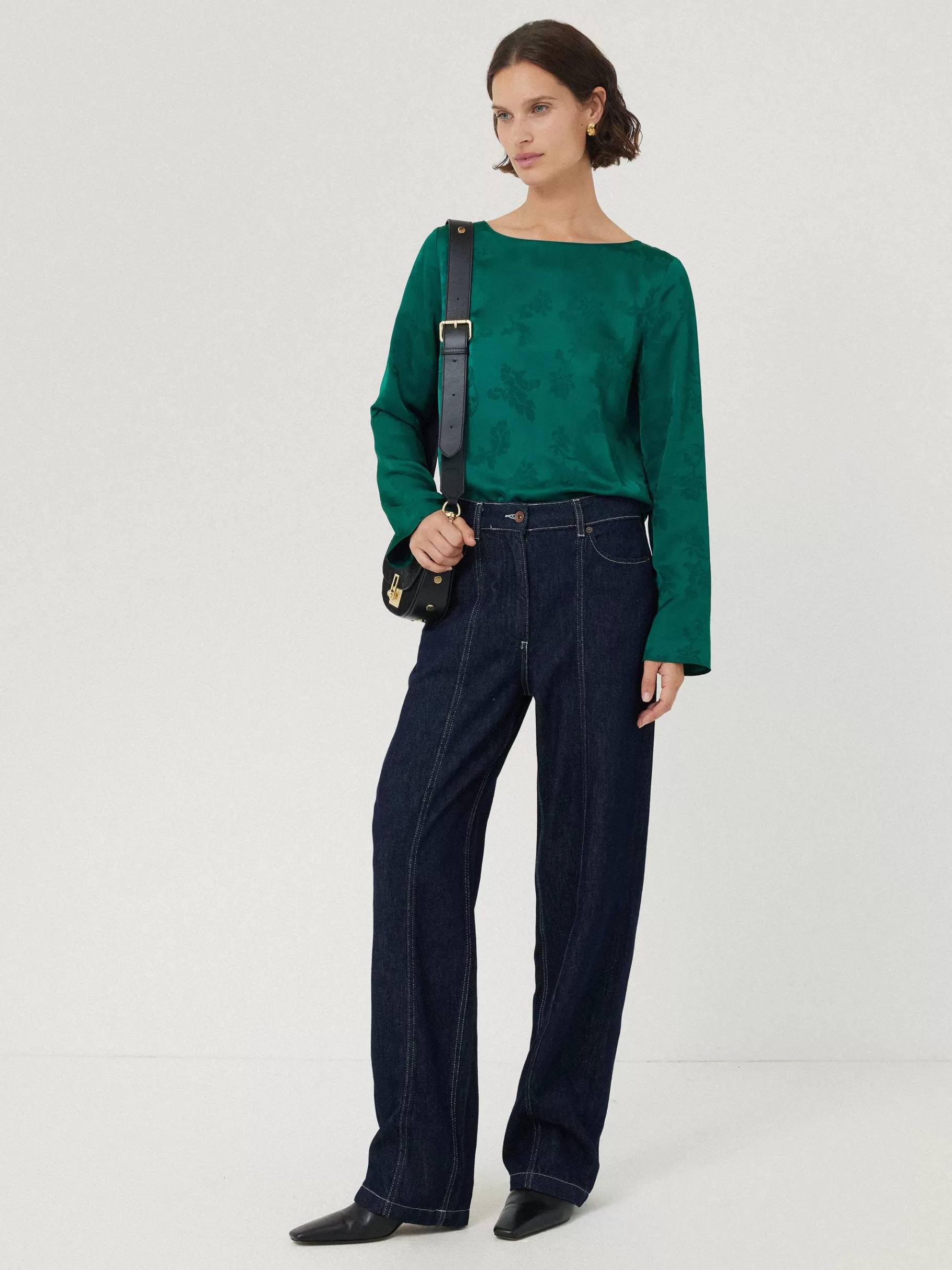 Jigsaw Shirts & Tops | Co-ords-Floral Jacquard Boat Neck Top Green
