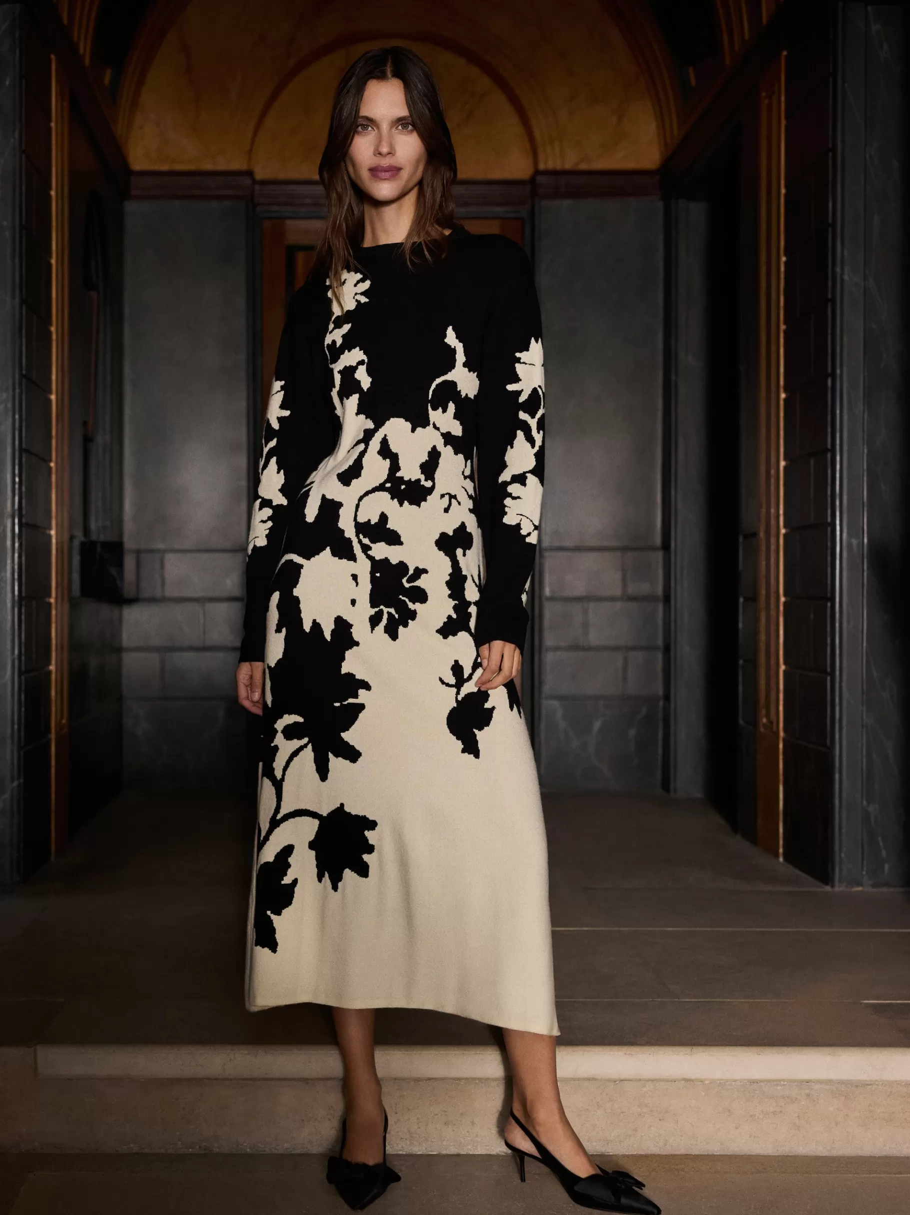 Jigsaw Co-ords | Dresses & Jumpsuits-Floral Jacquard Knitted Dress Monochrome