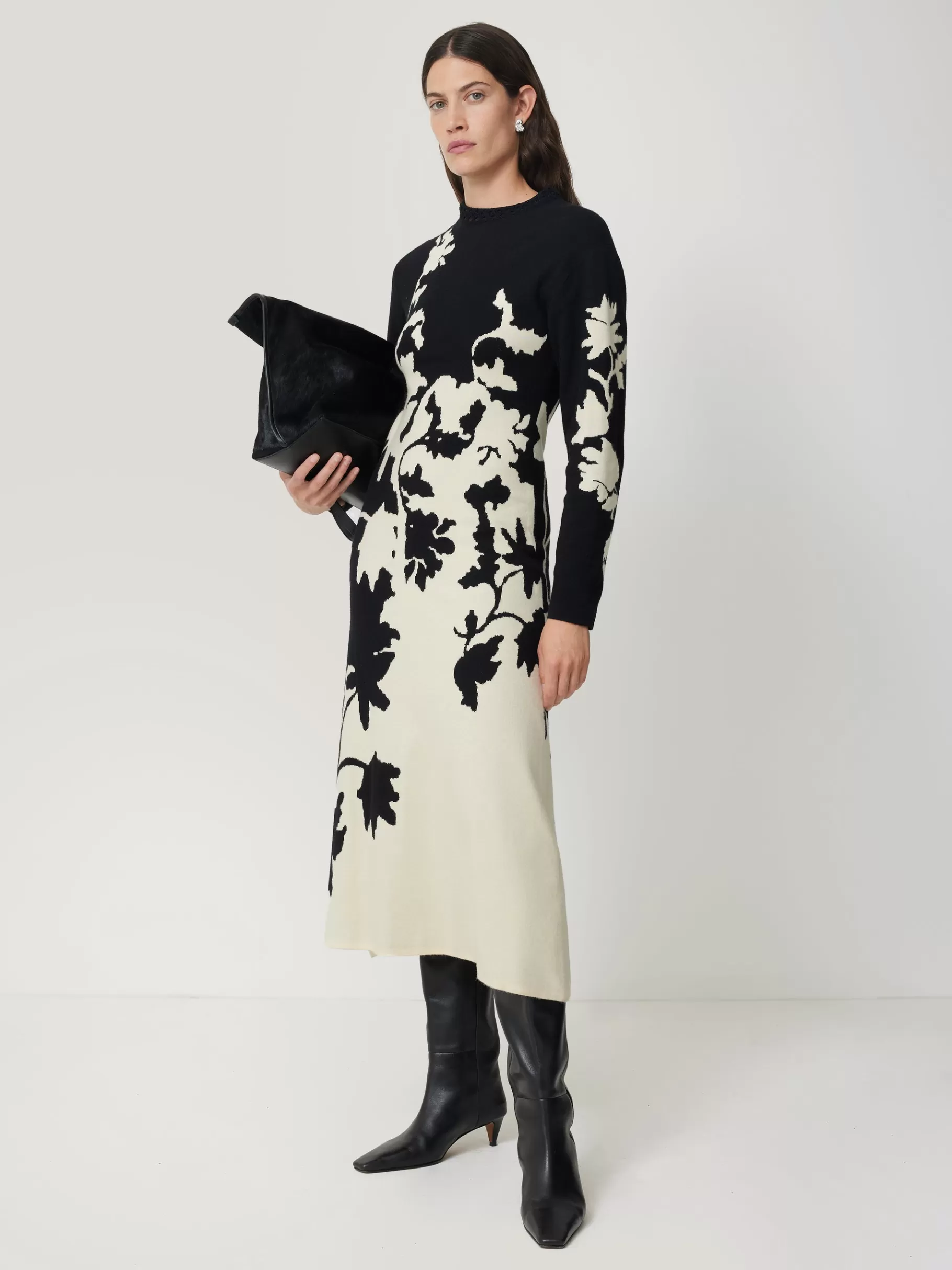 Jigsaw Co-ords | Dresses & Jumpsuits-Floral Jacquard Knitted Dress Monochrome