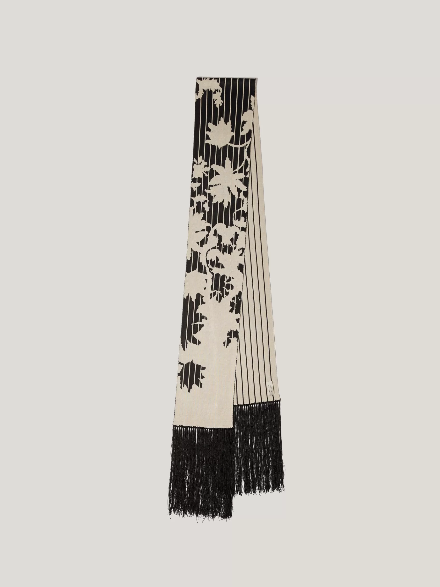 Jigsaw Ponchos & Scarves | Co-ords-Floral Pinstripe Fringed Scarf Monochrome