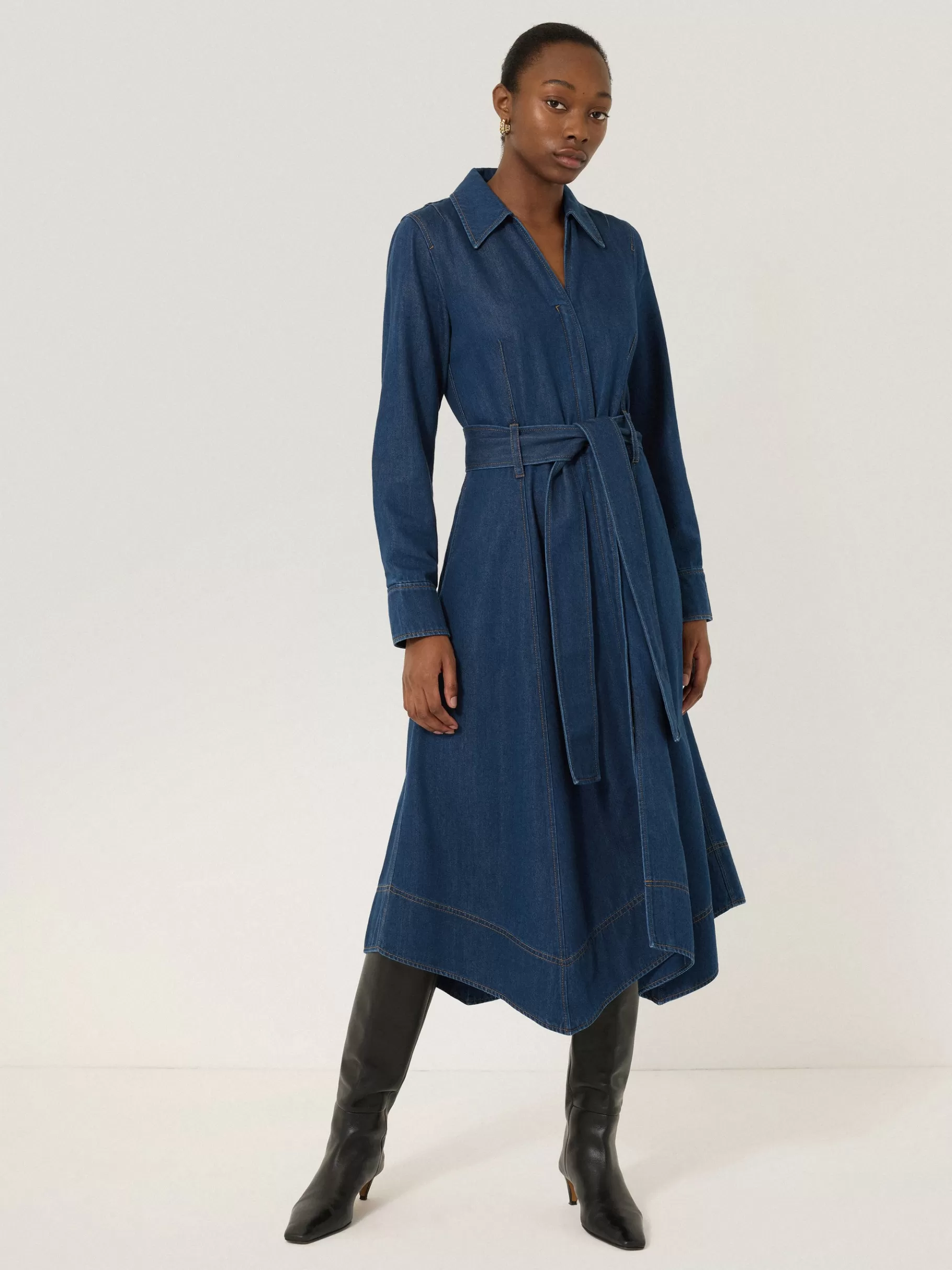 Jigsaw Denim | Dresses & Jumpsuits-Fluid Denim Belted Shirt Dress Indigo