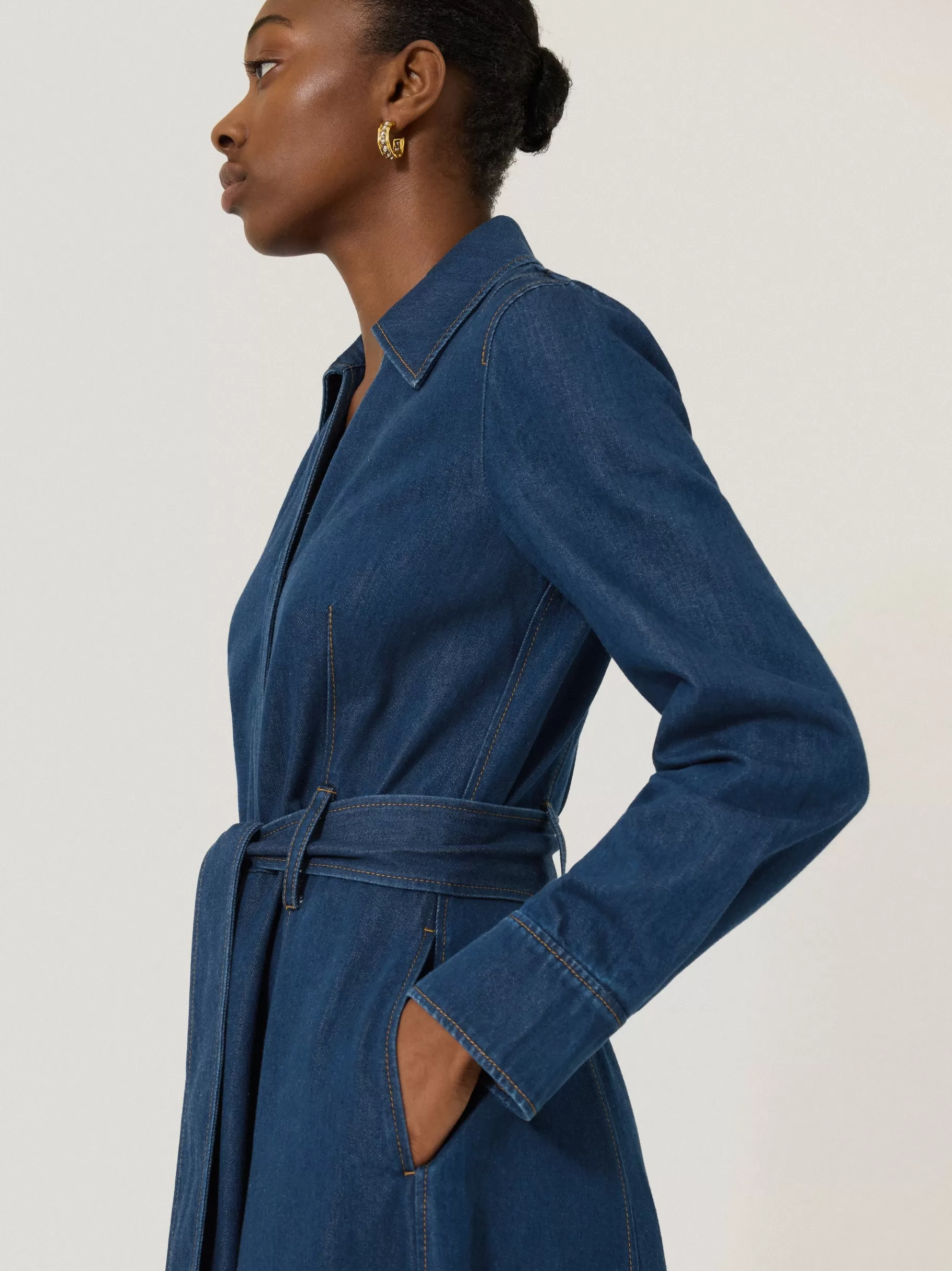 Jigsaw Denim | Dresses & Jumpsuits-Fluid Denim Belted Shirt Dress Indigo