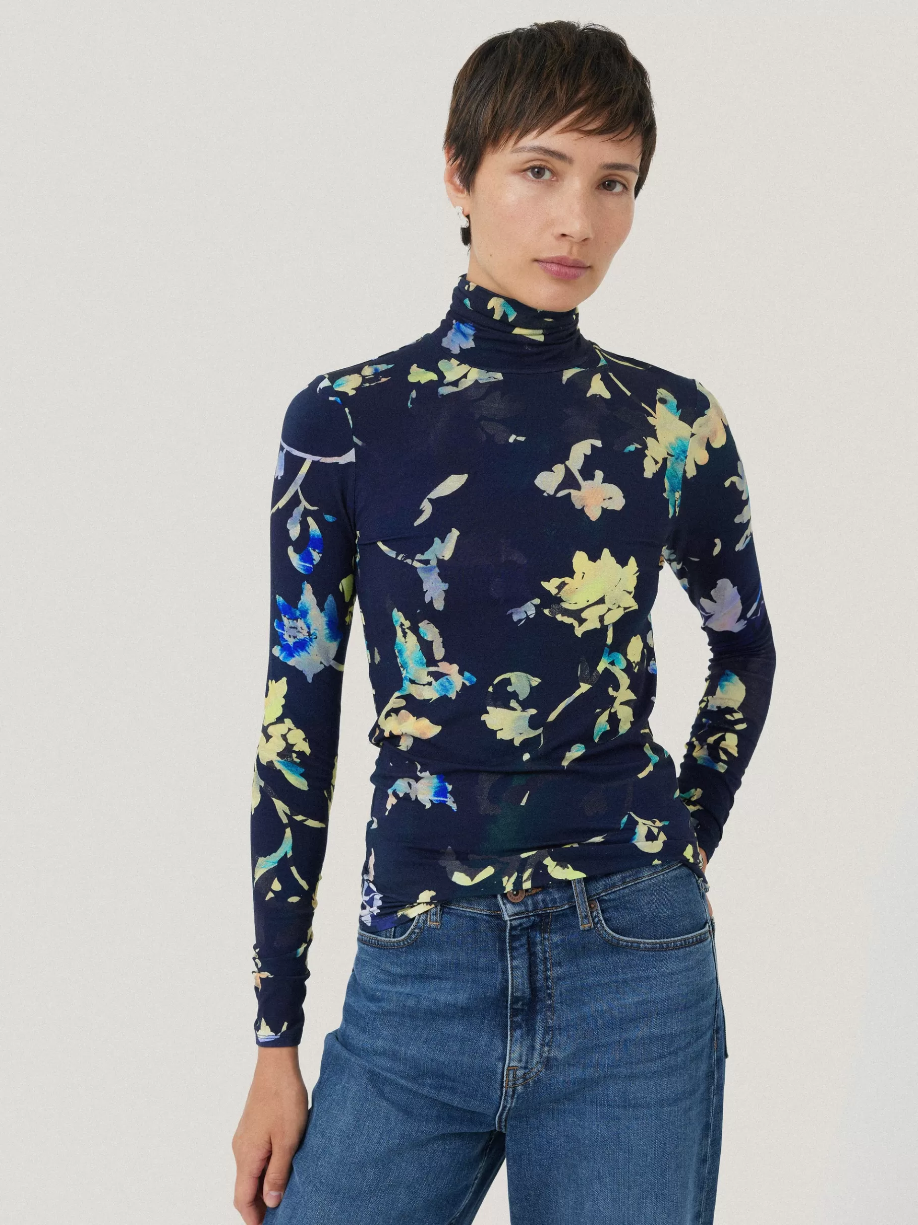 Jigsaw Shirts & Tops-Hidden Floral Jersey Polo Navy