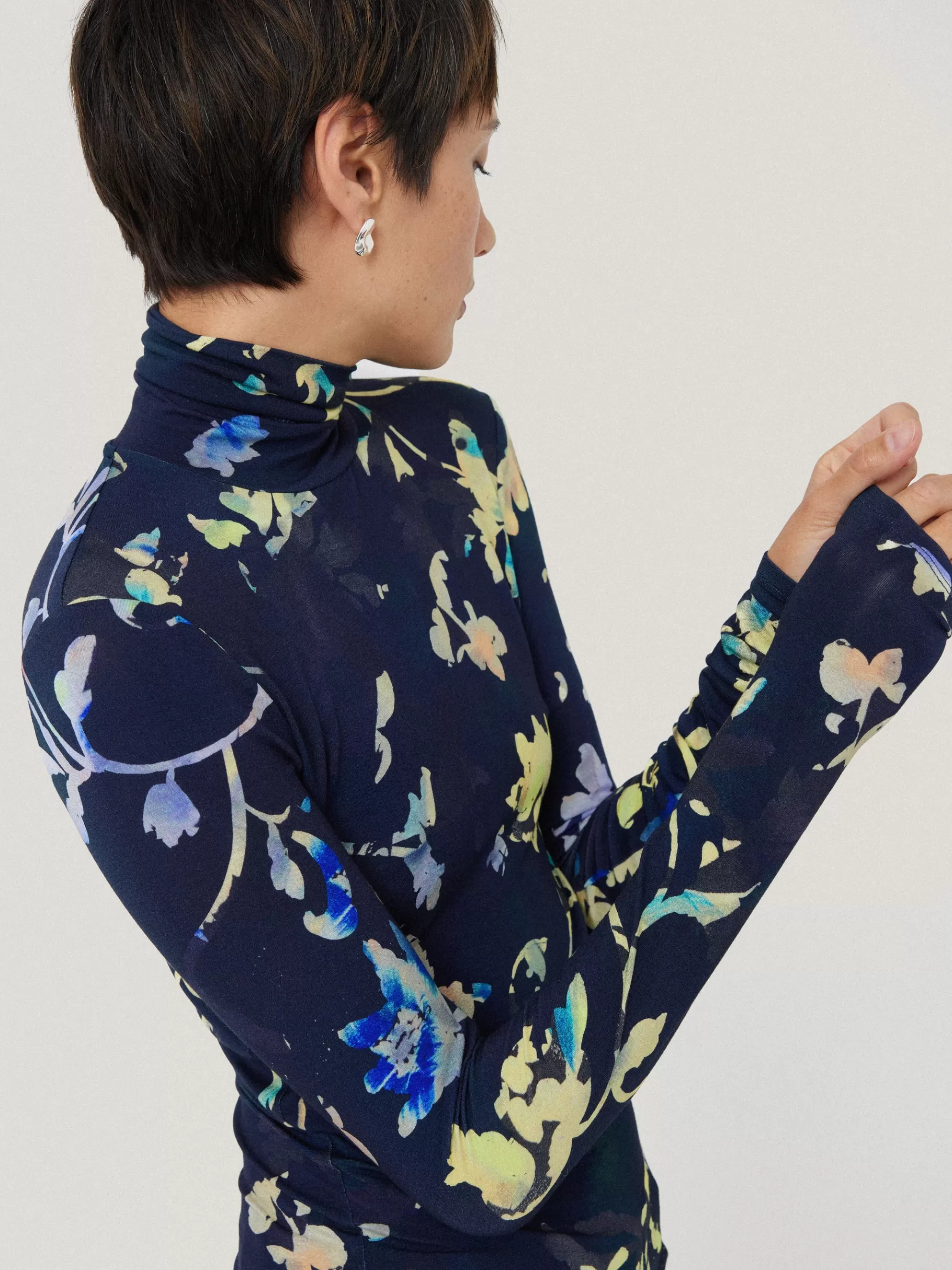 Jigsaw Shirts & Tops-Hidden Floral Jersey Polo Navy