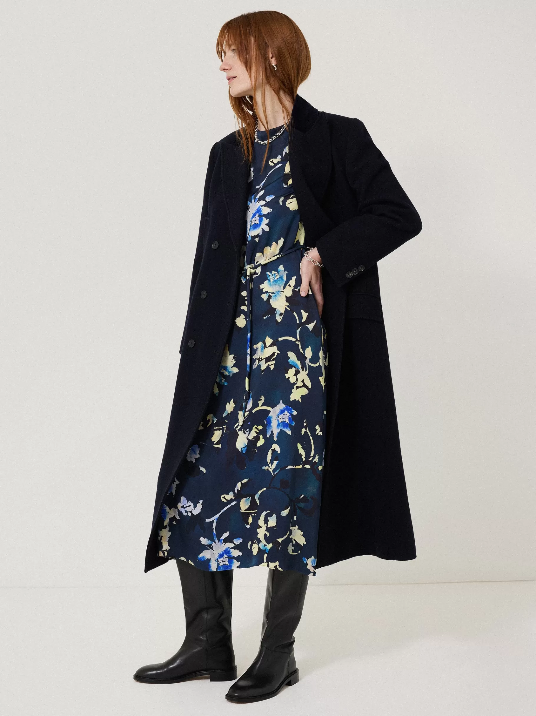 Jigsaw Dresses & Jumpsuits | Party-Hidden Floral Satin Dress Navy