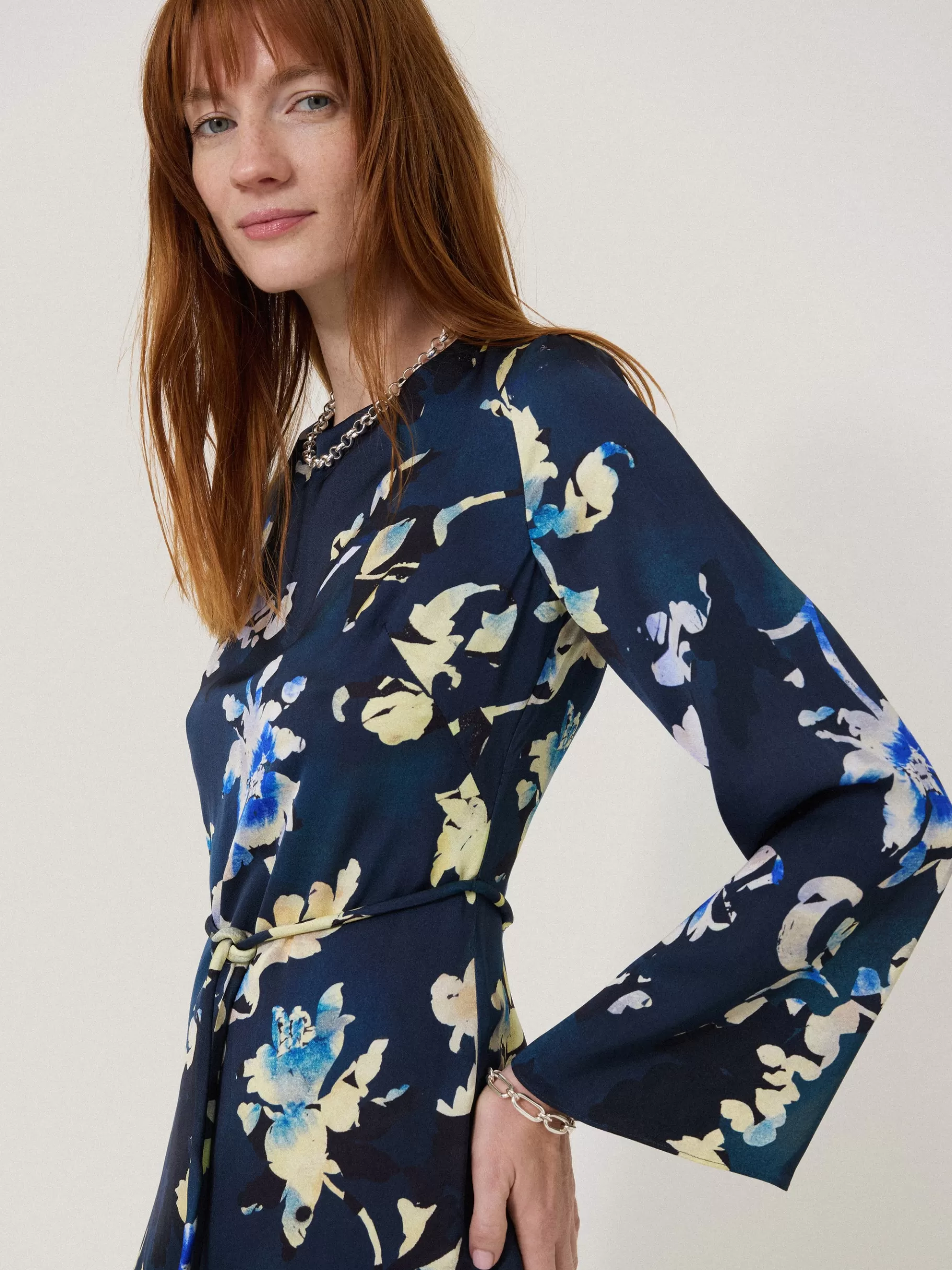 Jigsaw Dresses & Jumpsuits | Party-Hidden Floral Satin Dress Navy