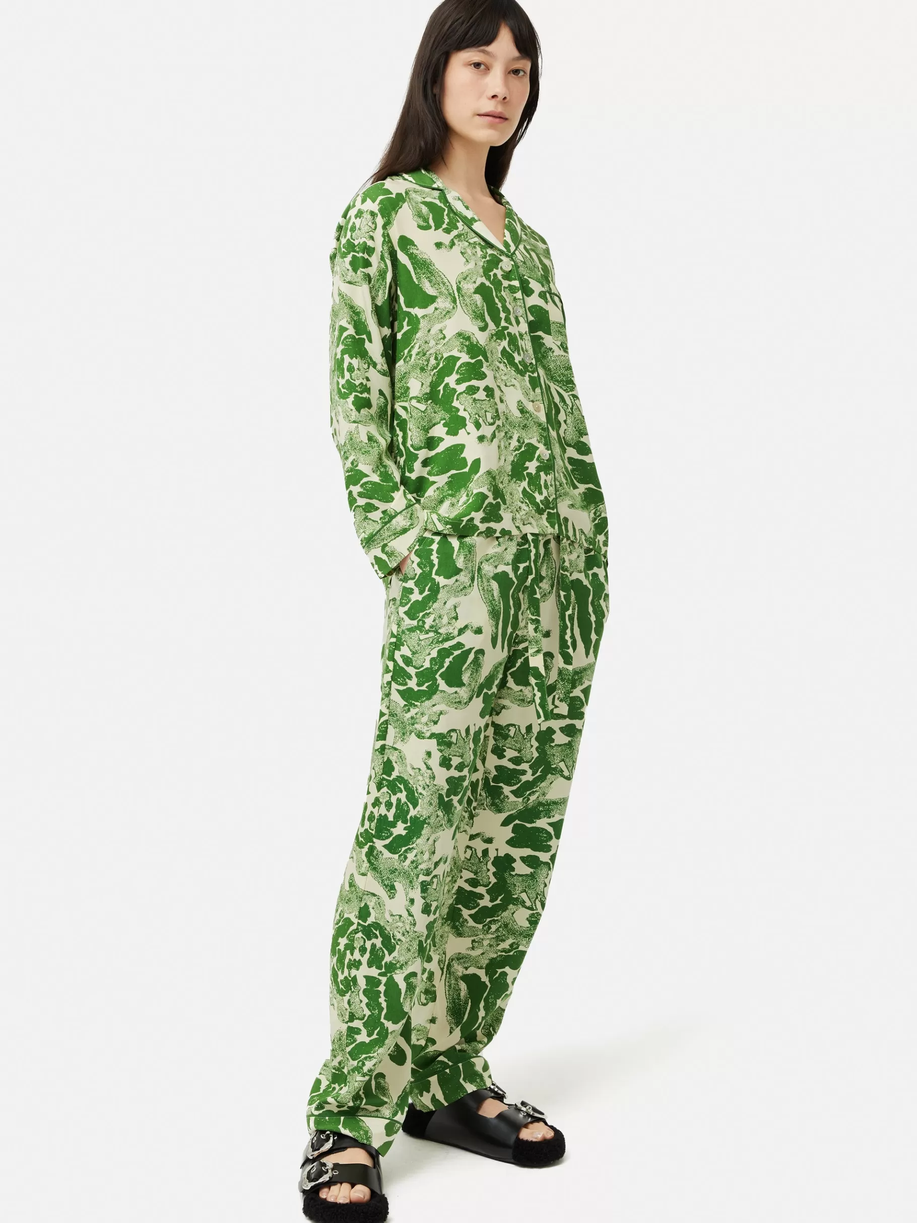 Jigsaw Pyjamas & Loungewear-Ink Wave Modal Pyjama Green