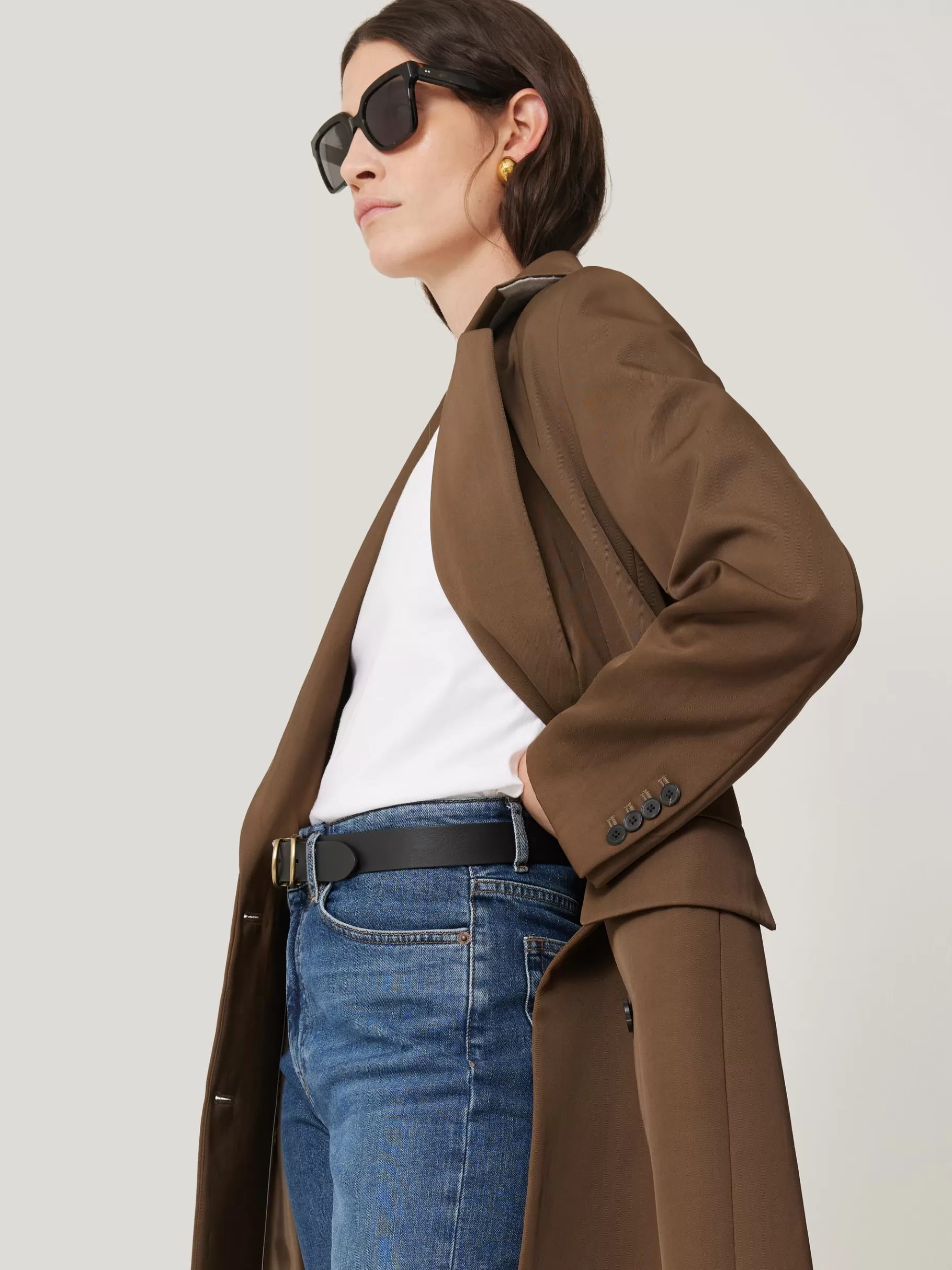 Jigsaw Coats & Jackets-Italian Twill Oversized Coat Brown