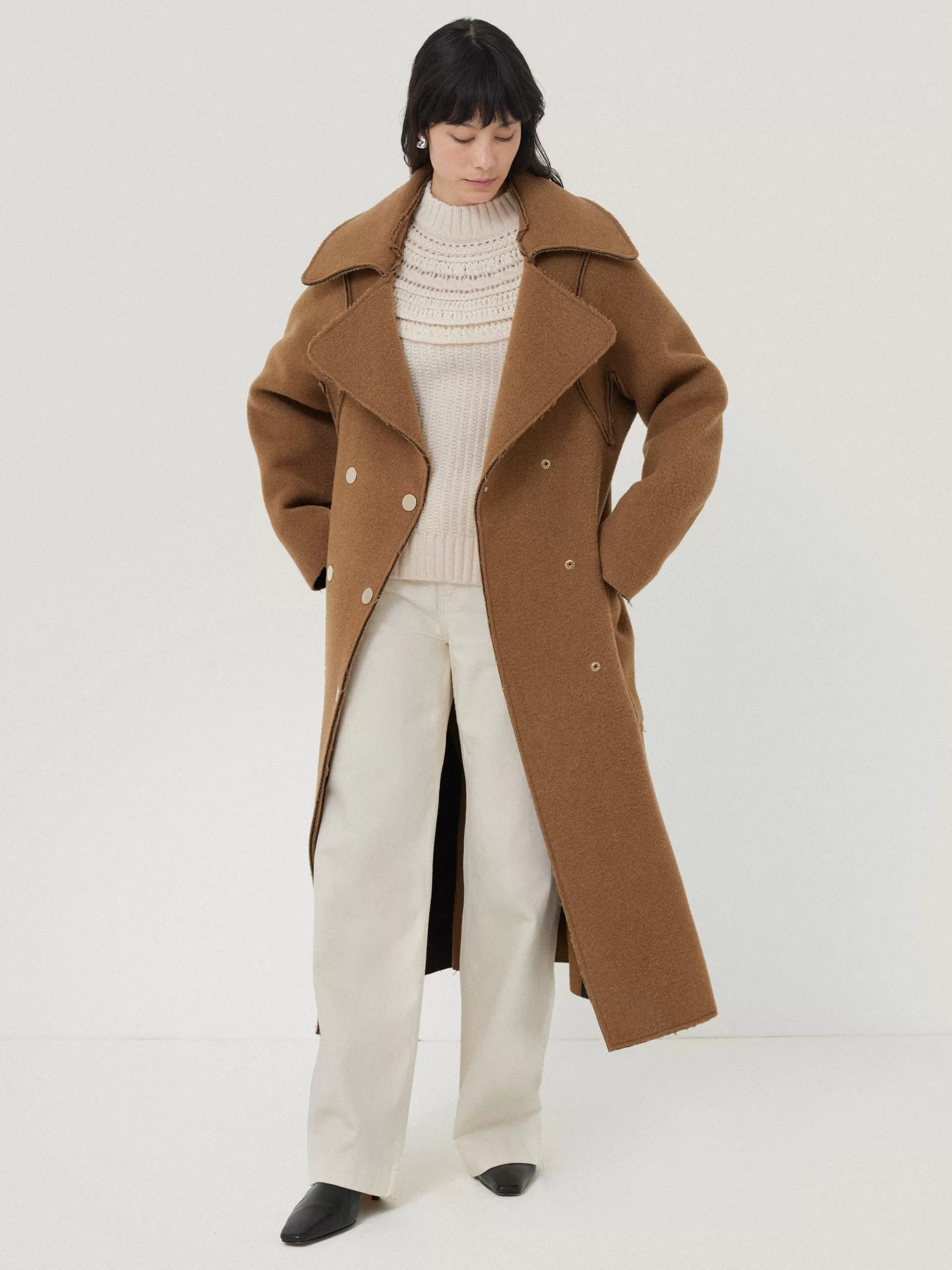 Jigsaw Coats & Jackets-Italian Wool Raw Edge Coat Camel