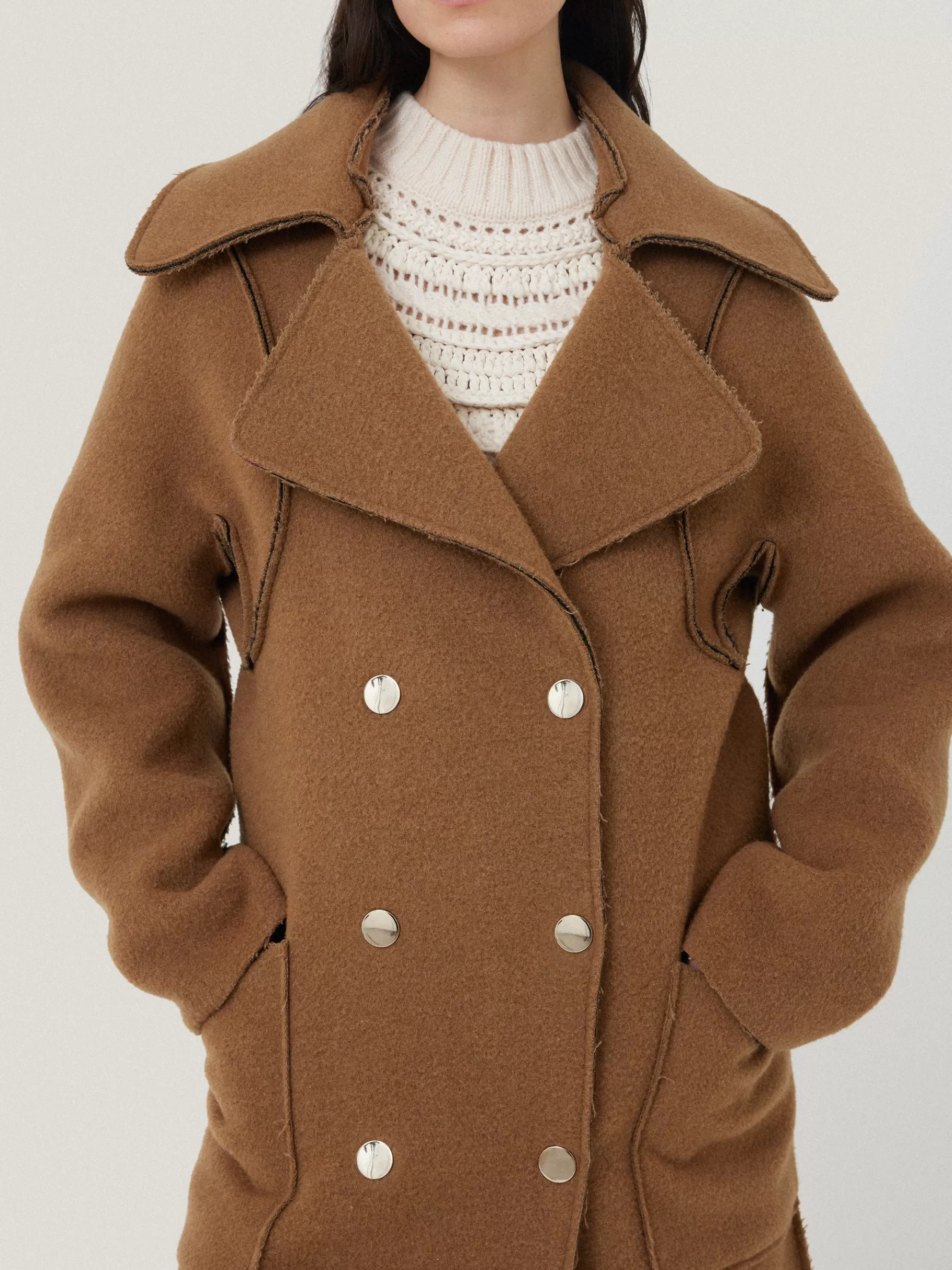 Jigsaw Coats & Jackets-Italian Wool Raw Edge Coat Camel