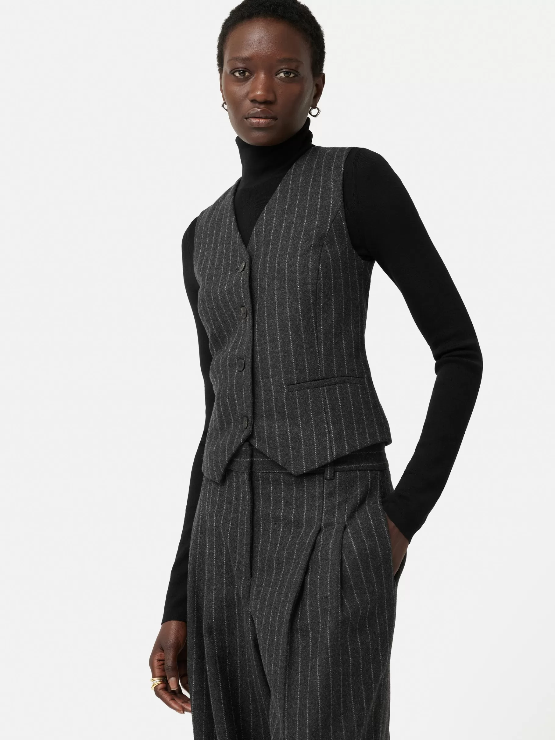 Jigsaw Suits & Tailoring | Co-ords-Italian Wool Tailored Pinstripe Waistcoat Grey
