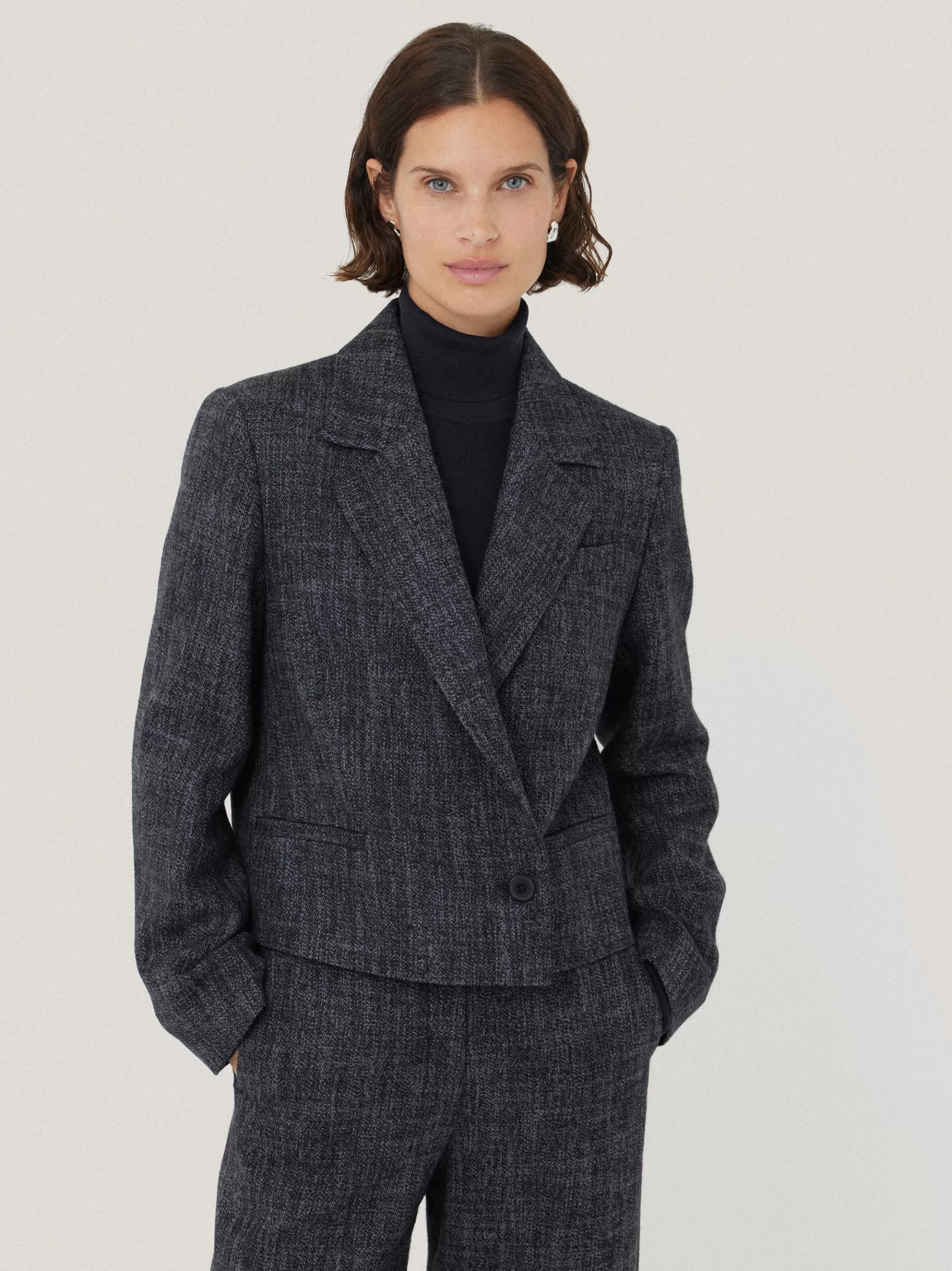 Jigsaw Coats & Jackets-Kelvin Boucle Cropped Jacket Navy