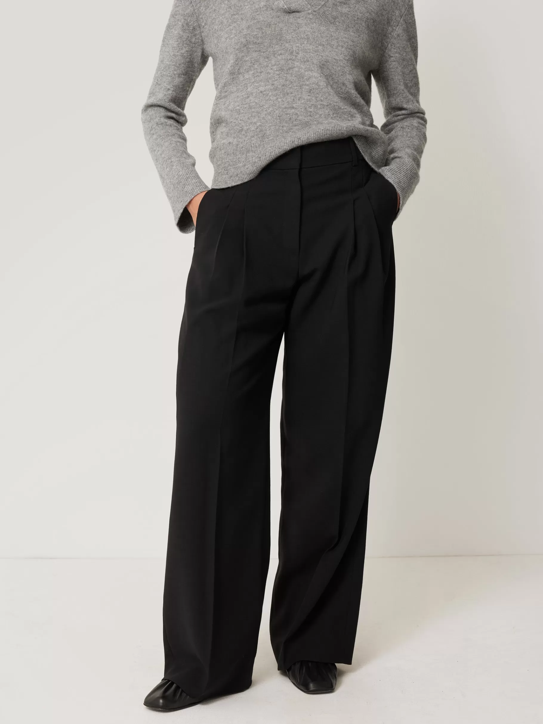 Jigsaw Trousers | Suits & Tailoring-Kemp Wide Leg Japanese Wool Trouser Black