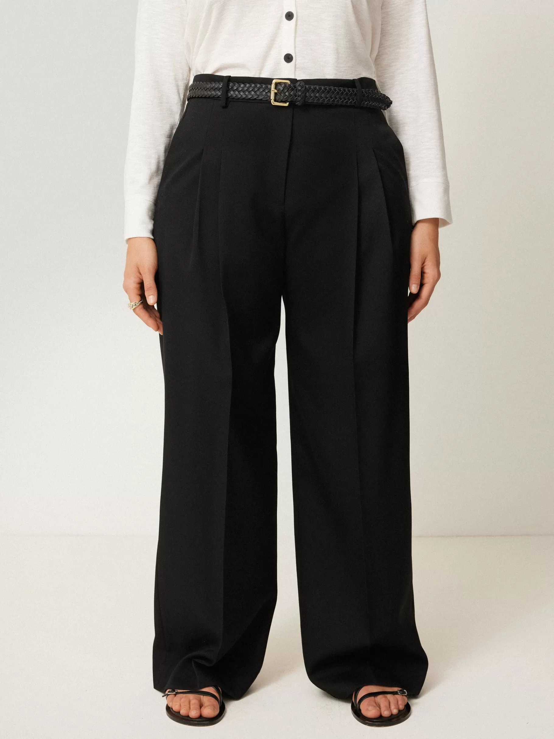 Jigsaw Trousers | Suits & Tailoring-Kemp Wide Leg Japanese Wool Trouser Black