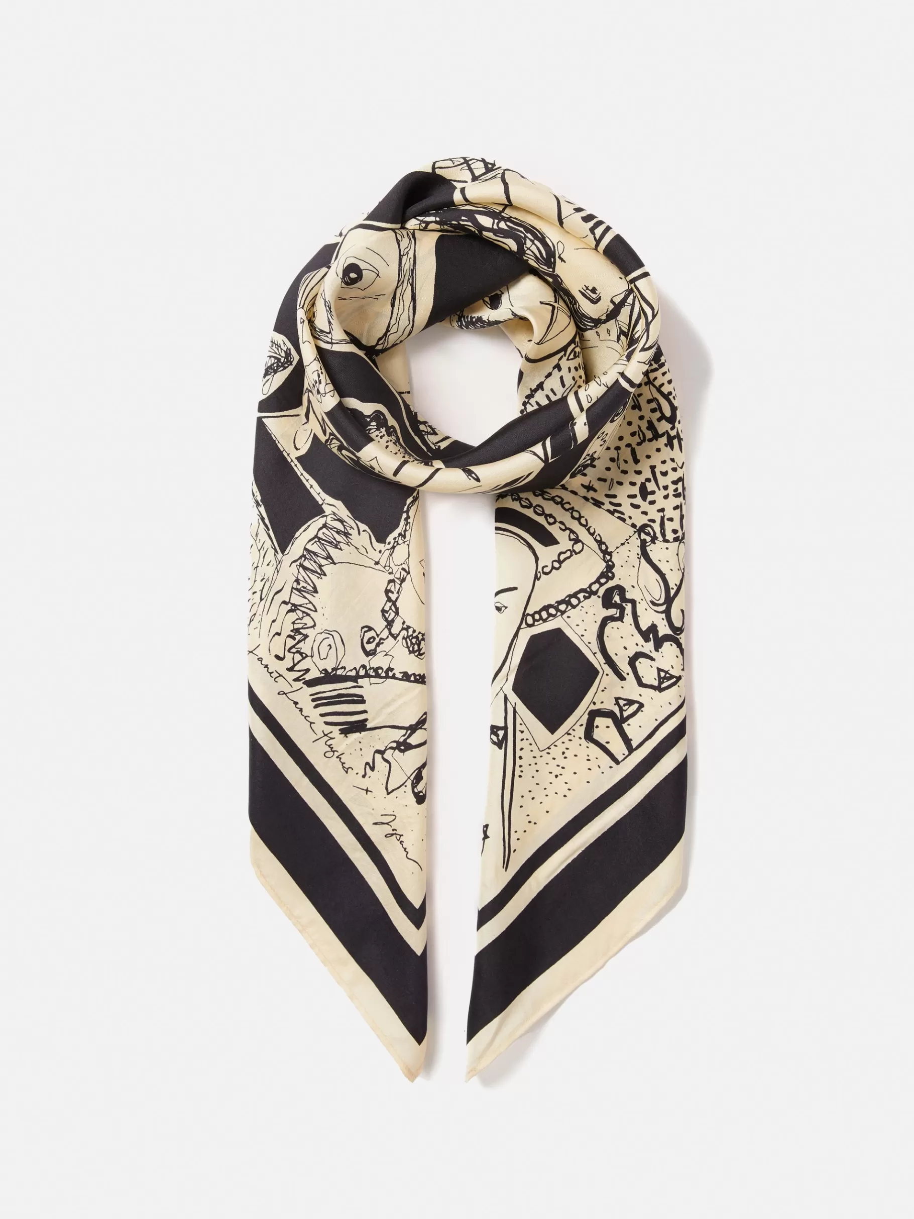 Jigsaw Ponchos & Scarves-Kings & Queens Silk Scarf Monochrome