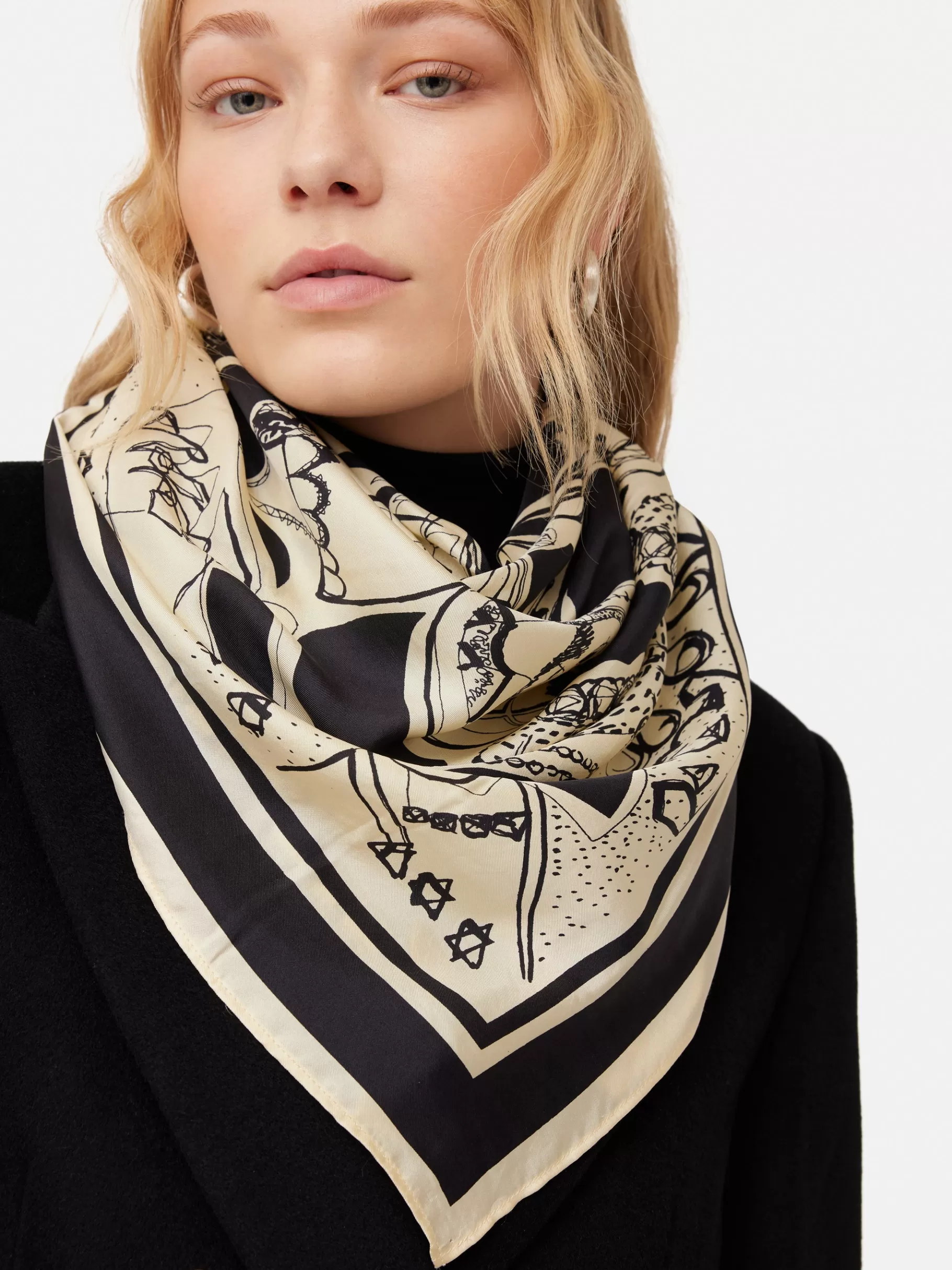 Jigsaw Ponchos & Scarves-Kings & Queens Silk Scarf Monochrome