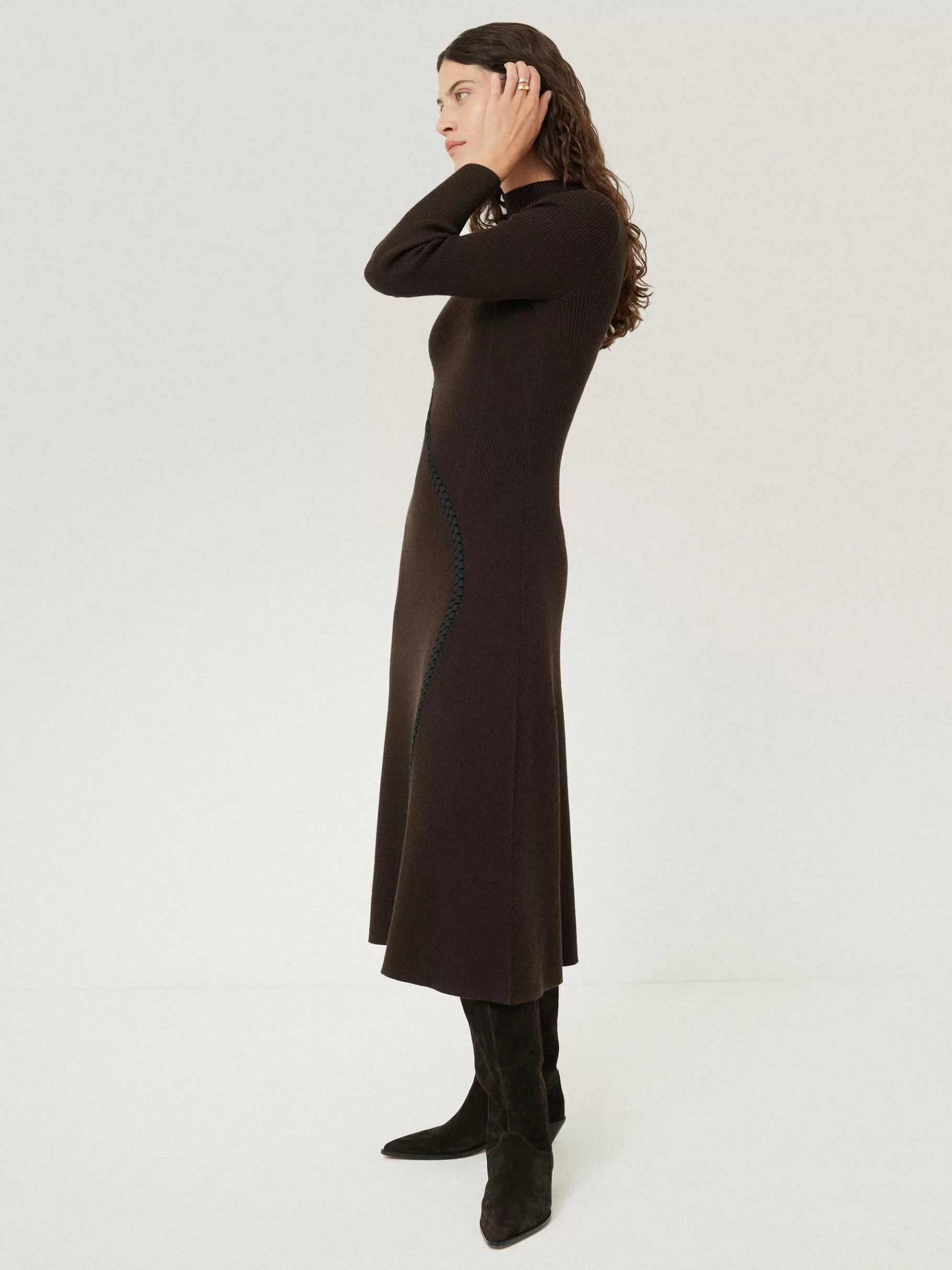 Jigsaw Dresses & Jumpsuits | Knitwear & Cashmere-Lattice Trim Knitted Dress Brown