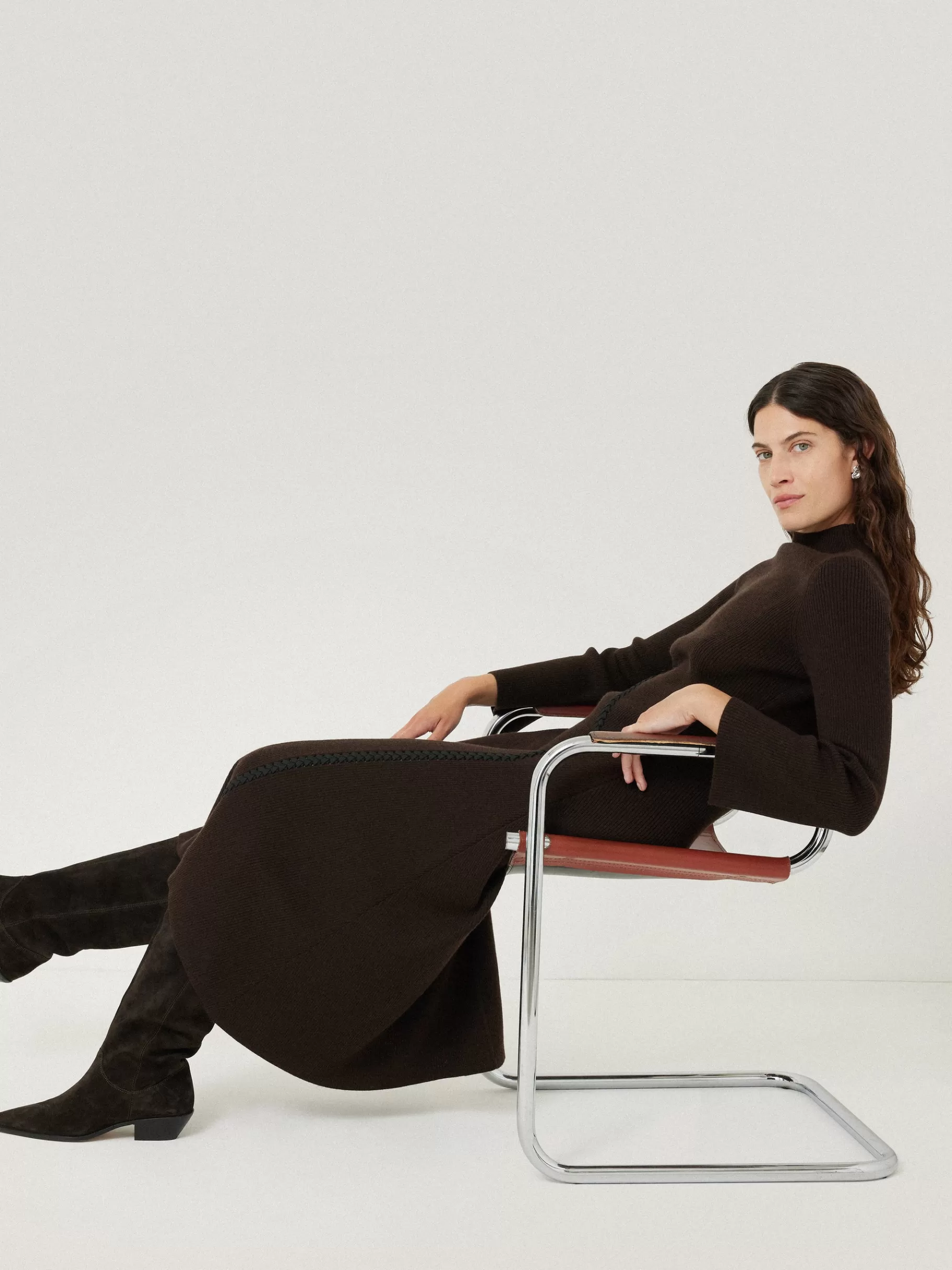 Jigsaw Dresses & Jumpsuits | Knitwear & Cashmere-Lattice Trim Knitted Dress Brown