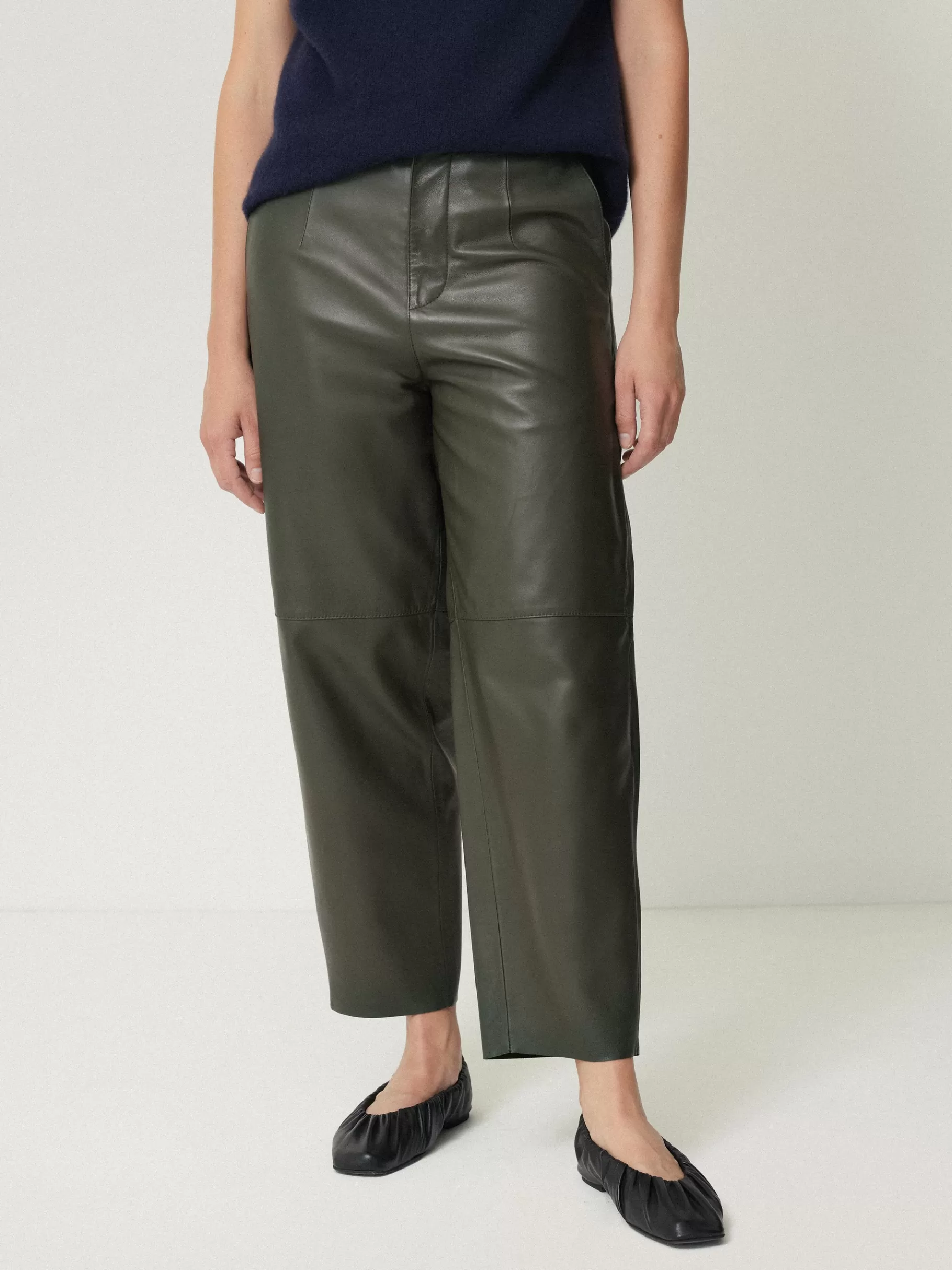 Jigsaw Trousers | Leather-Leather Barrel Leg Trouser Green