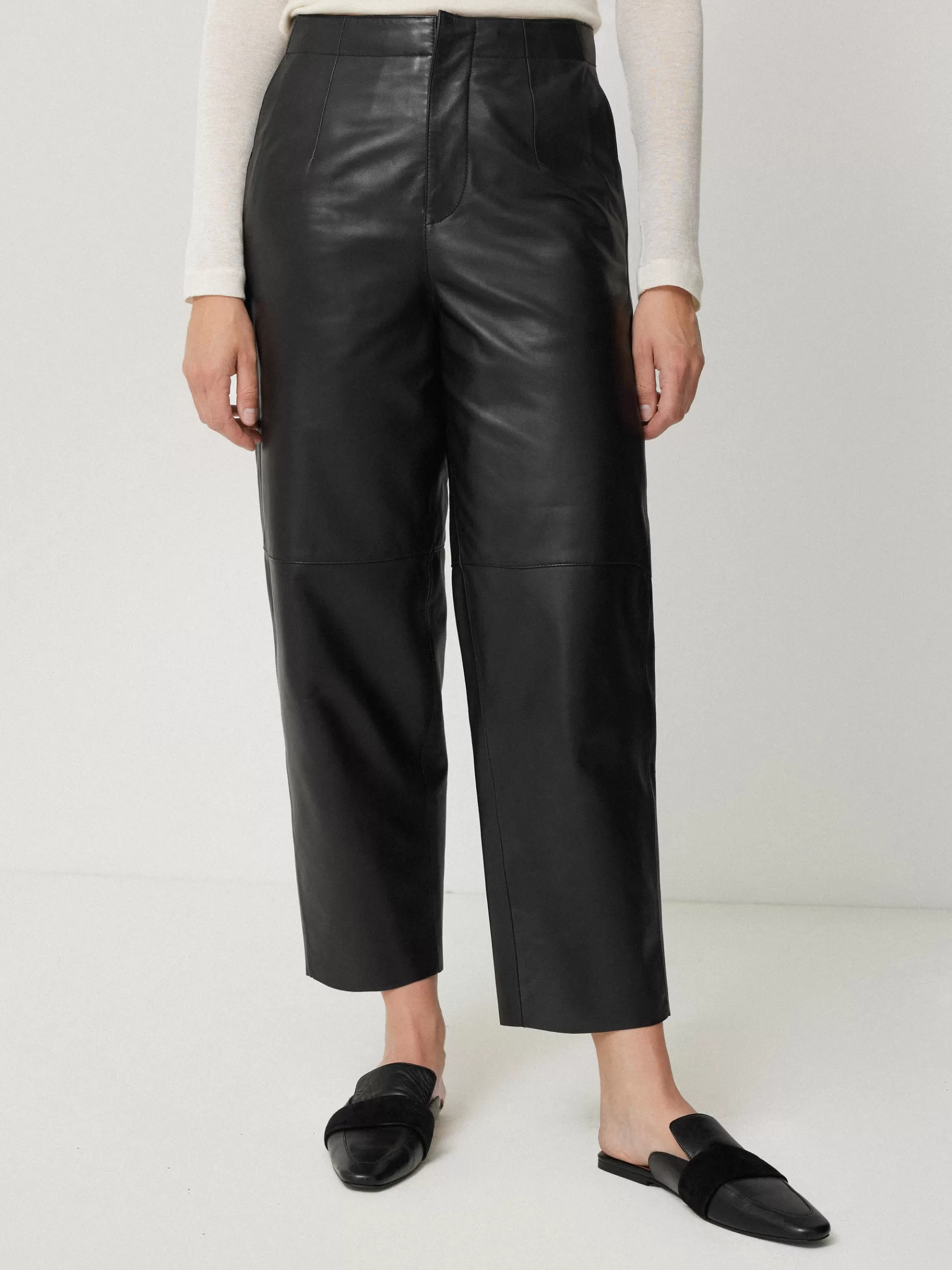 Jigsaw Trousers | Leather-Leather Barrel Leg Trouser Black
