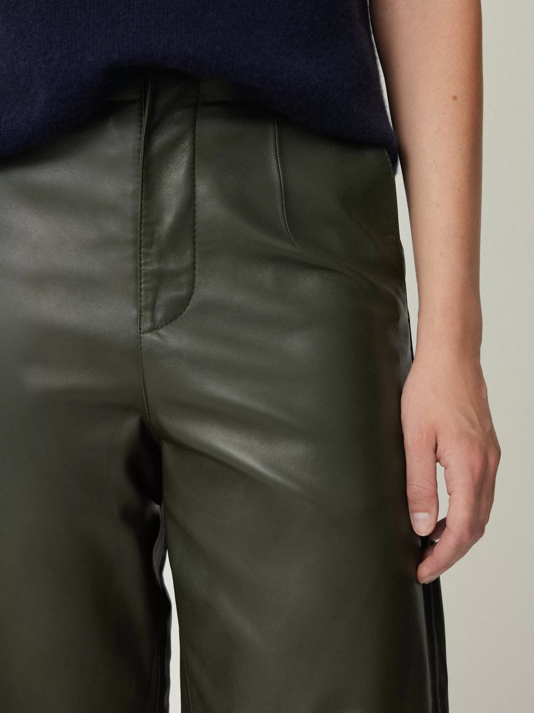 Jigsaw Trousers | Leather-Leather Barrel Leg Trouser Green