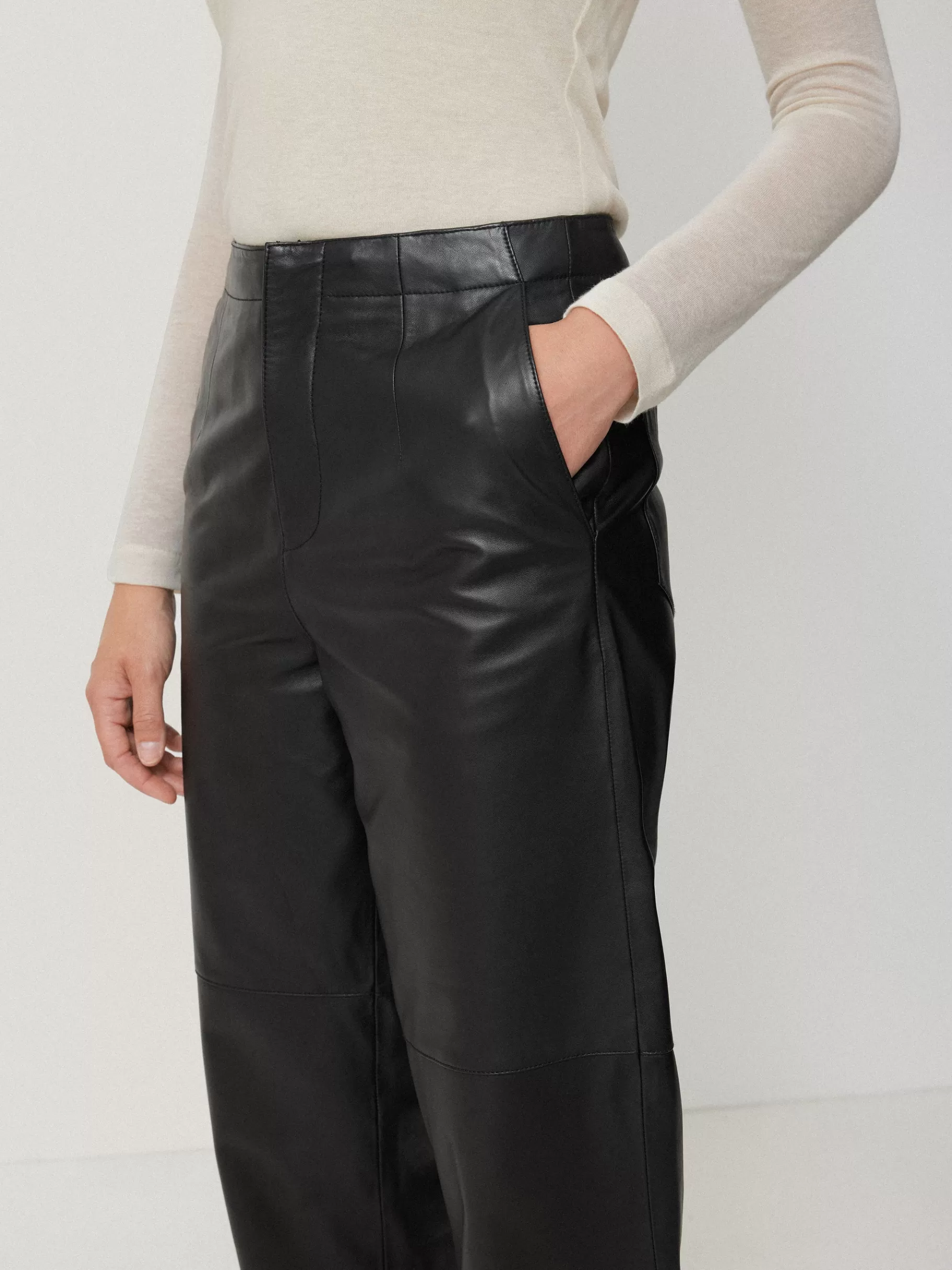 Jigsaw Trousers | Leather-Leather Barrel Leg Trouser Black