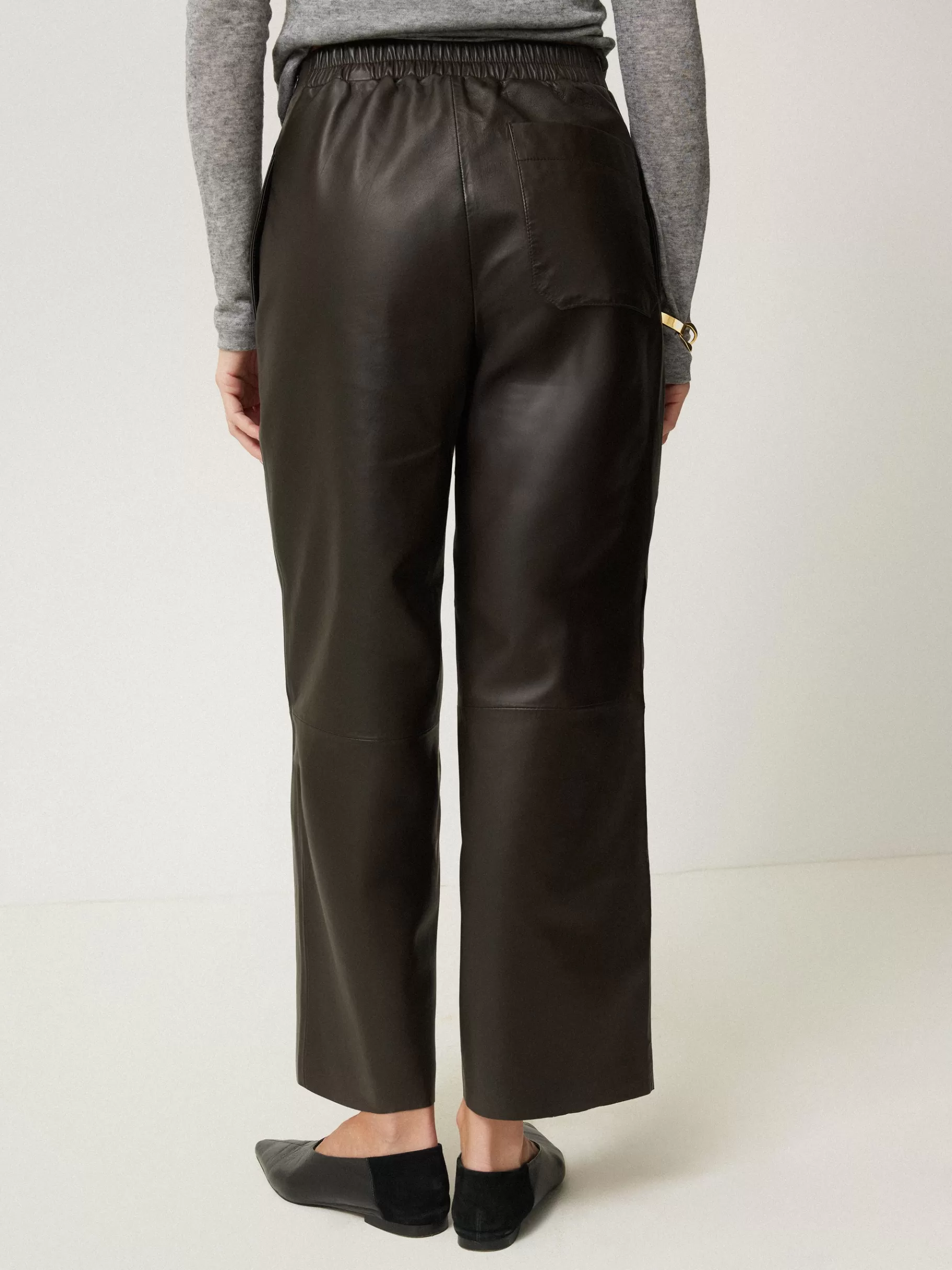 Jigsaw Trousers | Co-ords-Leather Flat Front Trouser DarkOlive