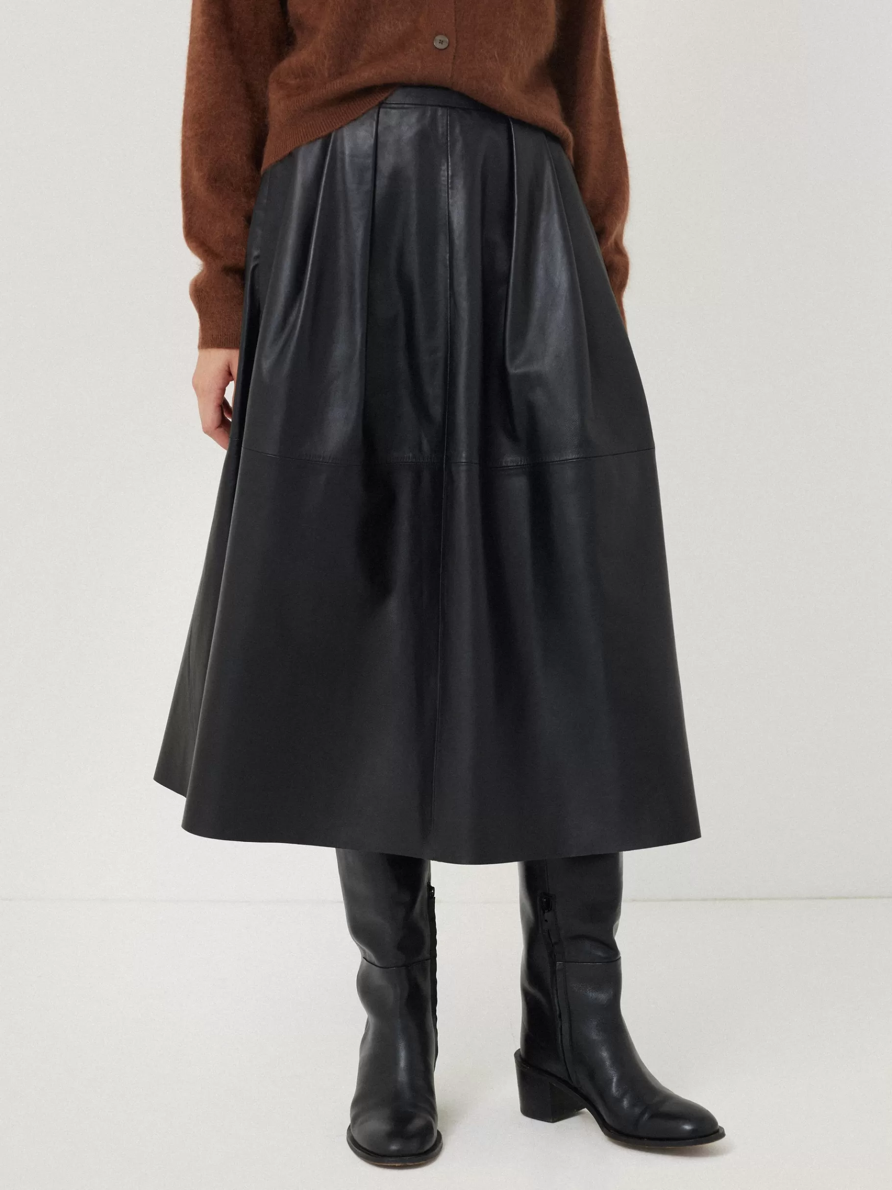 Jigsaw Skirts | Leather-Leather Pleat Midi Skirt Black