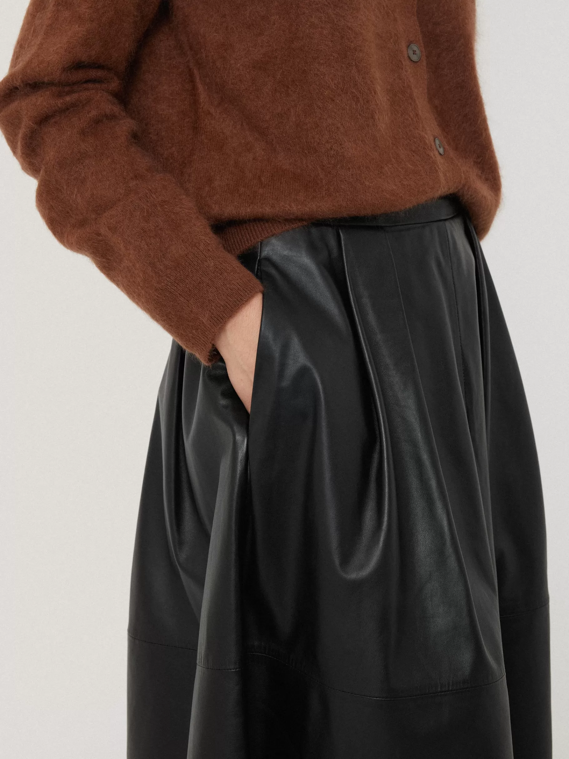 Jigsaw Skirts | Leather-Leather Pleat Midi Skirt Black