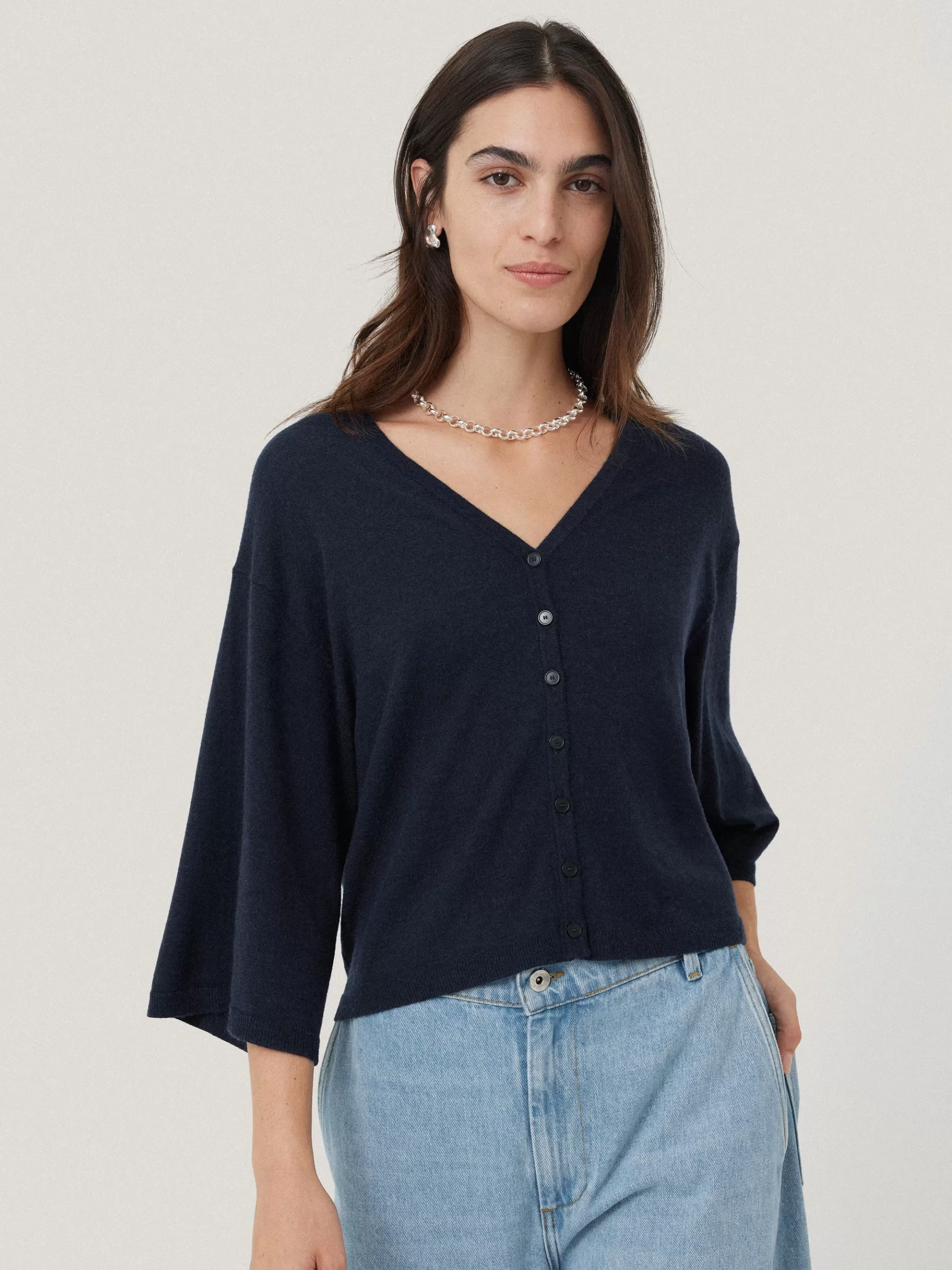 Jigsaw Knitwear & Cashmere-Lightweight V Neck Cardigan Navy