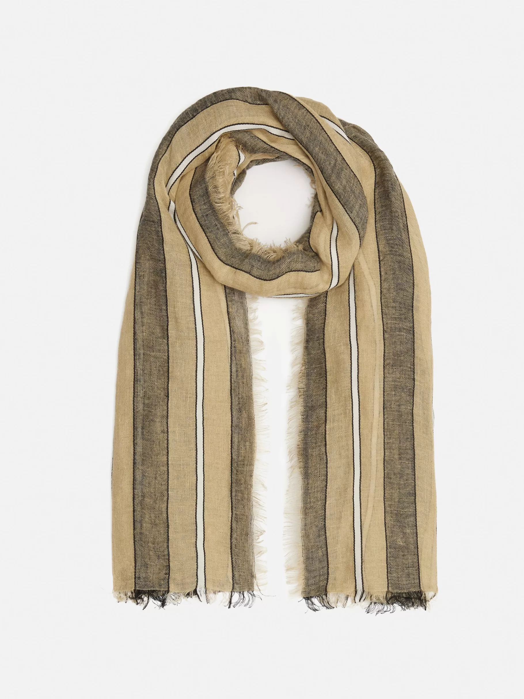 Jigsaw Ponchos & Scarves-Linen Mix Stripe Woven Scarf Natural