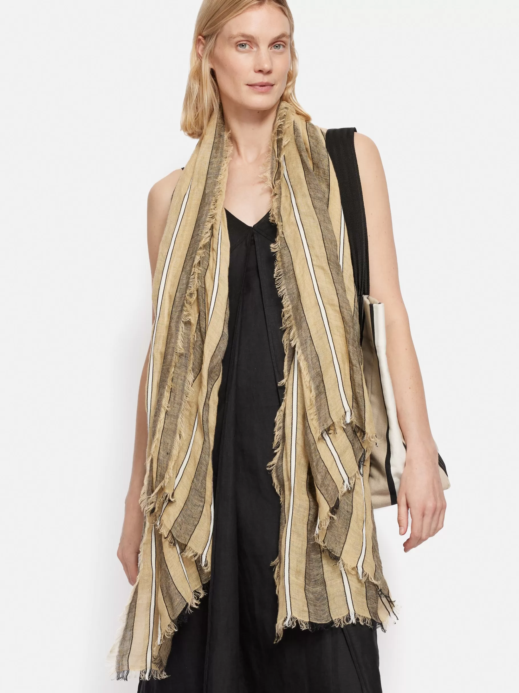 Jigsaw Ponchos & Scarves-Linen Mix Stripe Woven Scarf Natural