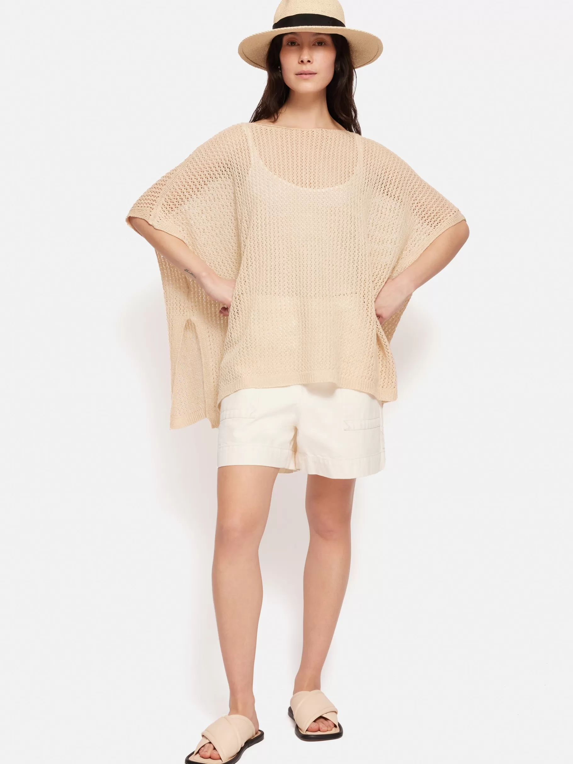Jigsaw Ponchos & Scarves-Linen Poncho Cream