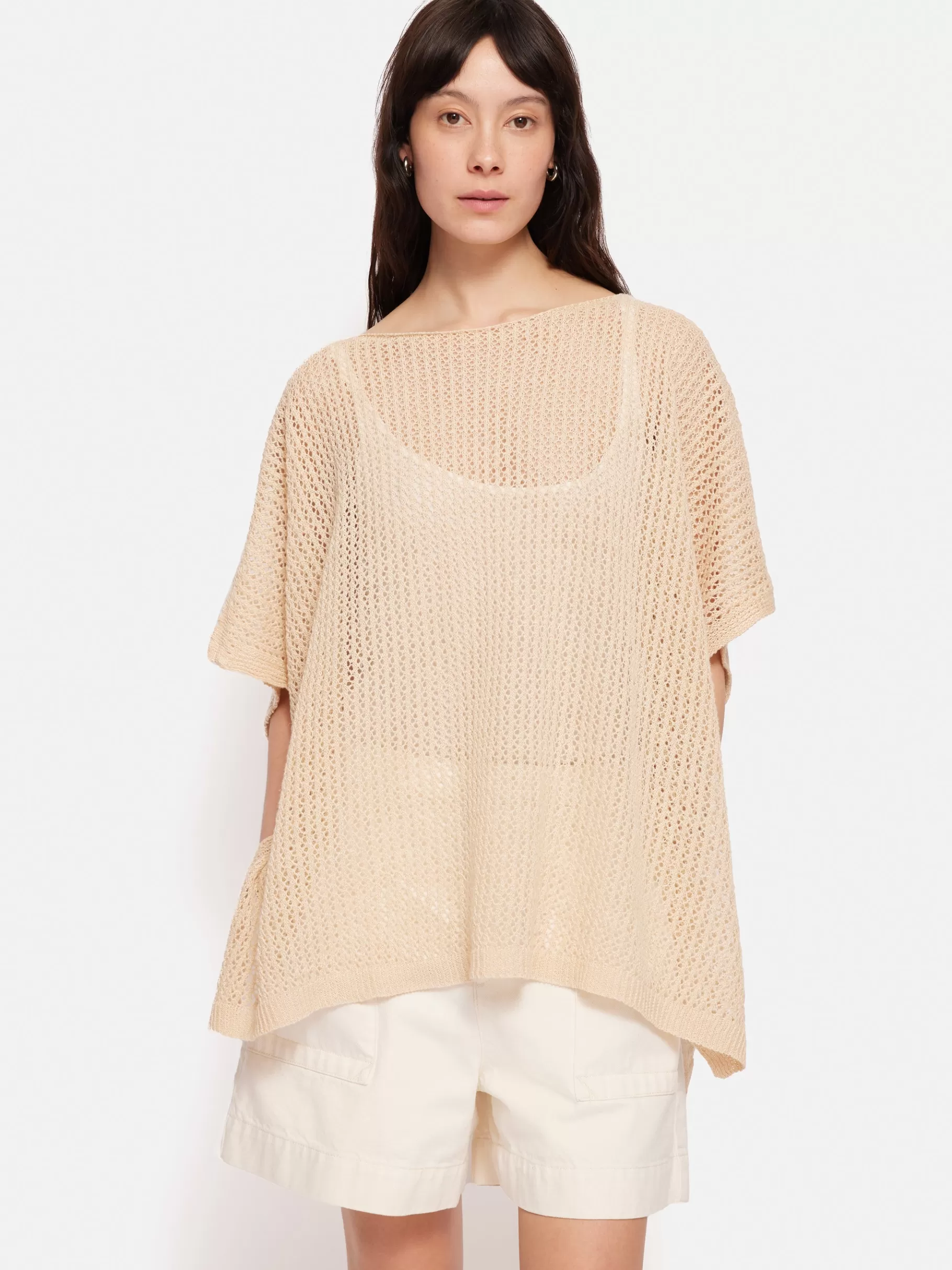 Jigsaw Ponchos & Scarves-Linen Poncho Cream