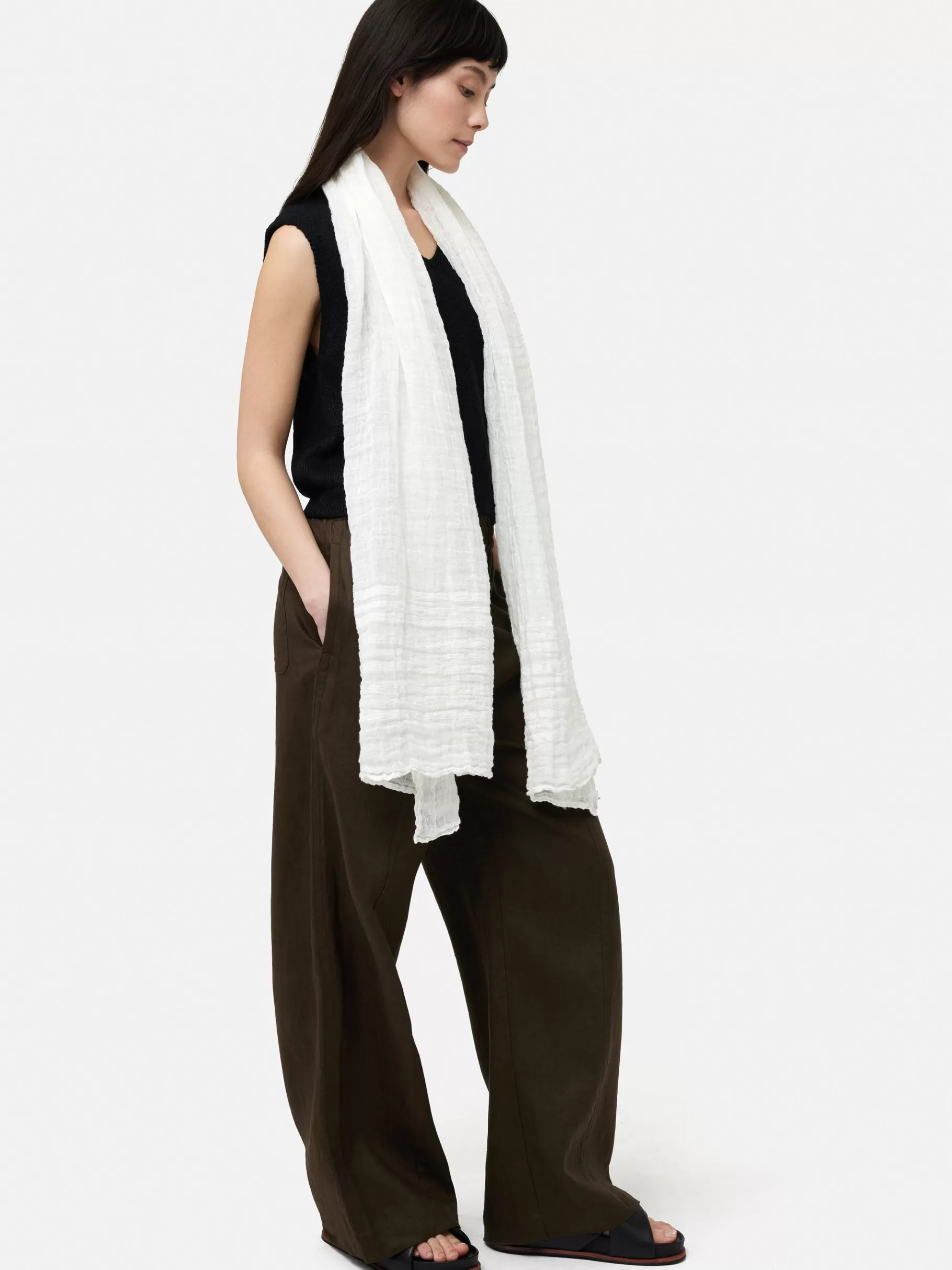 Jigsaw Ponchos & Scarves-Linen Woven Scarf White