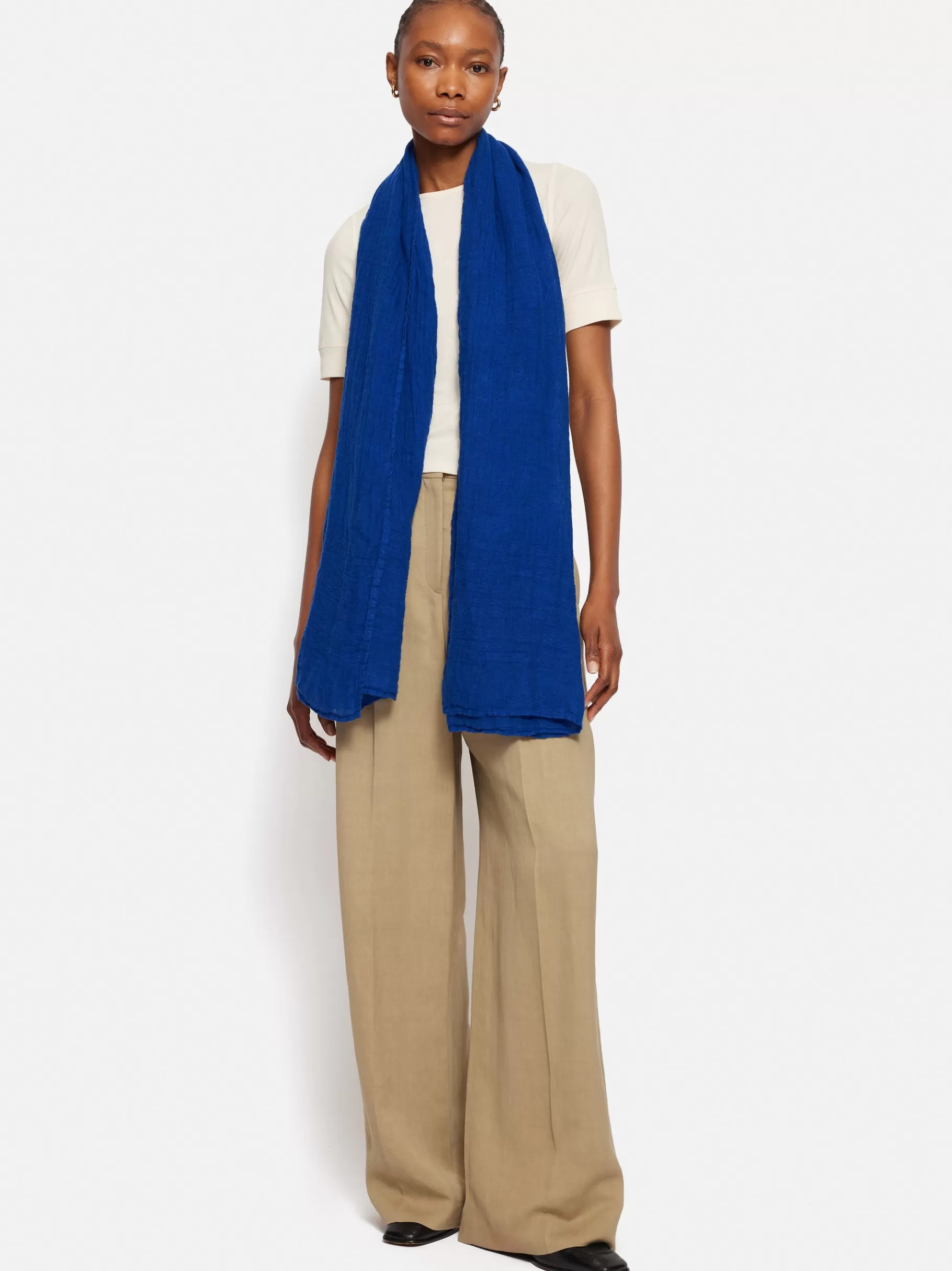 Jigsaw Ponchos & Scarves-Linen Woven Scarf Blue
