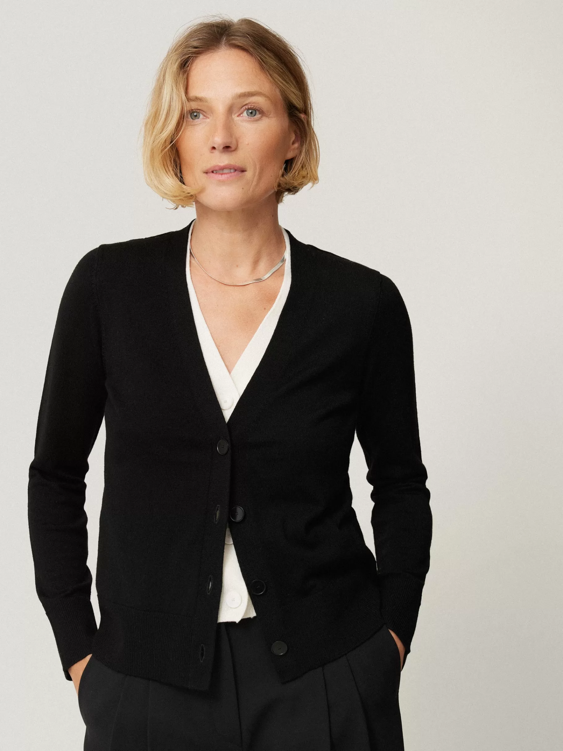 Jigsaw Knitwear & Cashmere-Merino Double Front Cardigan Black