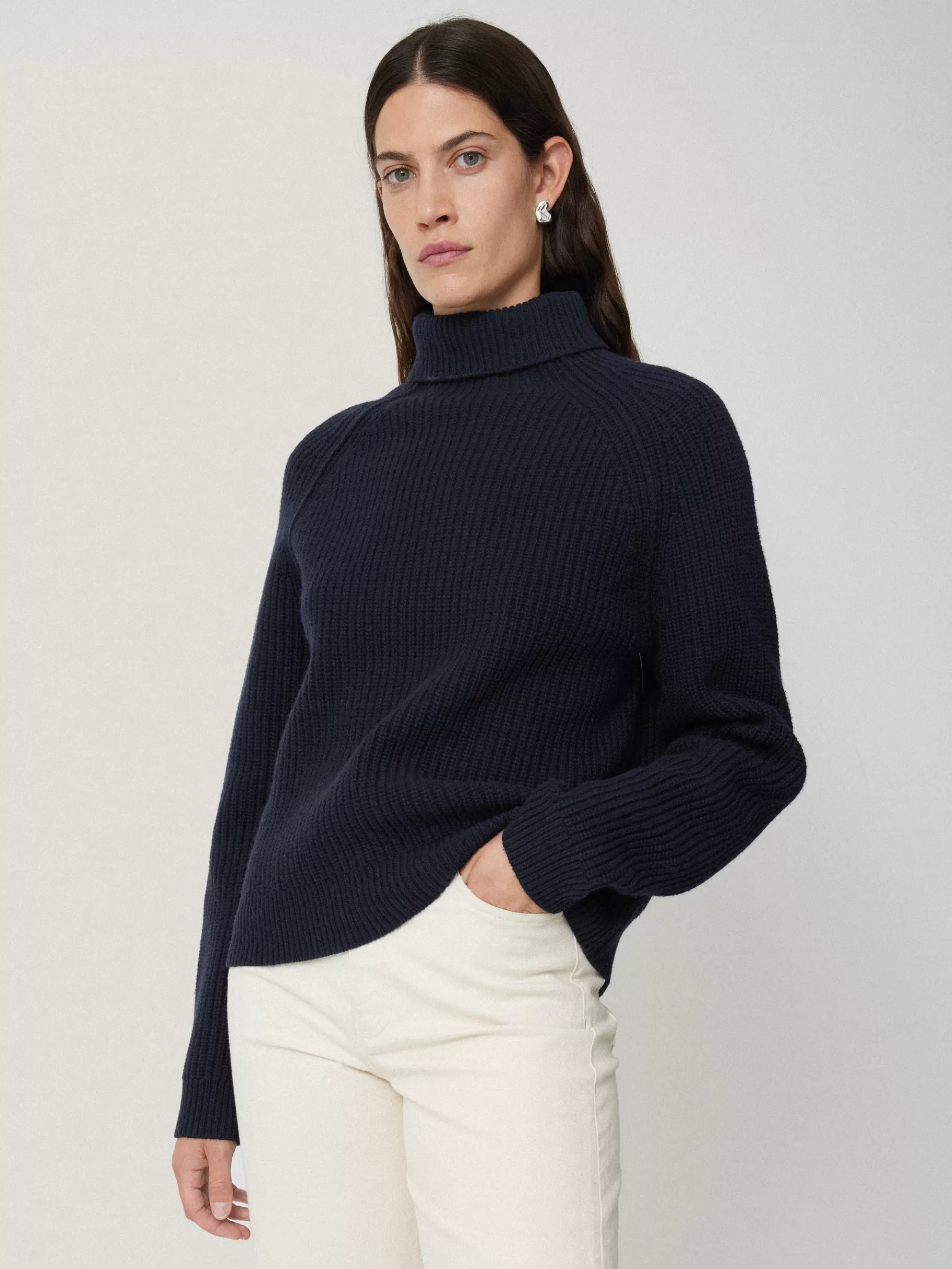 Jigsaw Knitwear & Cashmere-Merino Fishermans Rib Jumper Navy