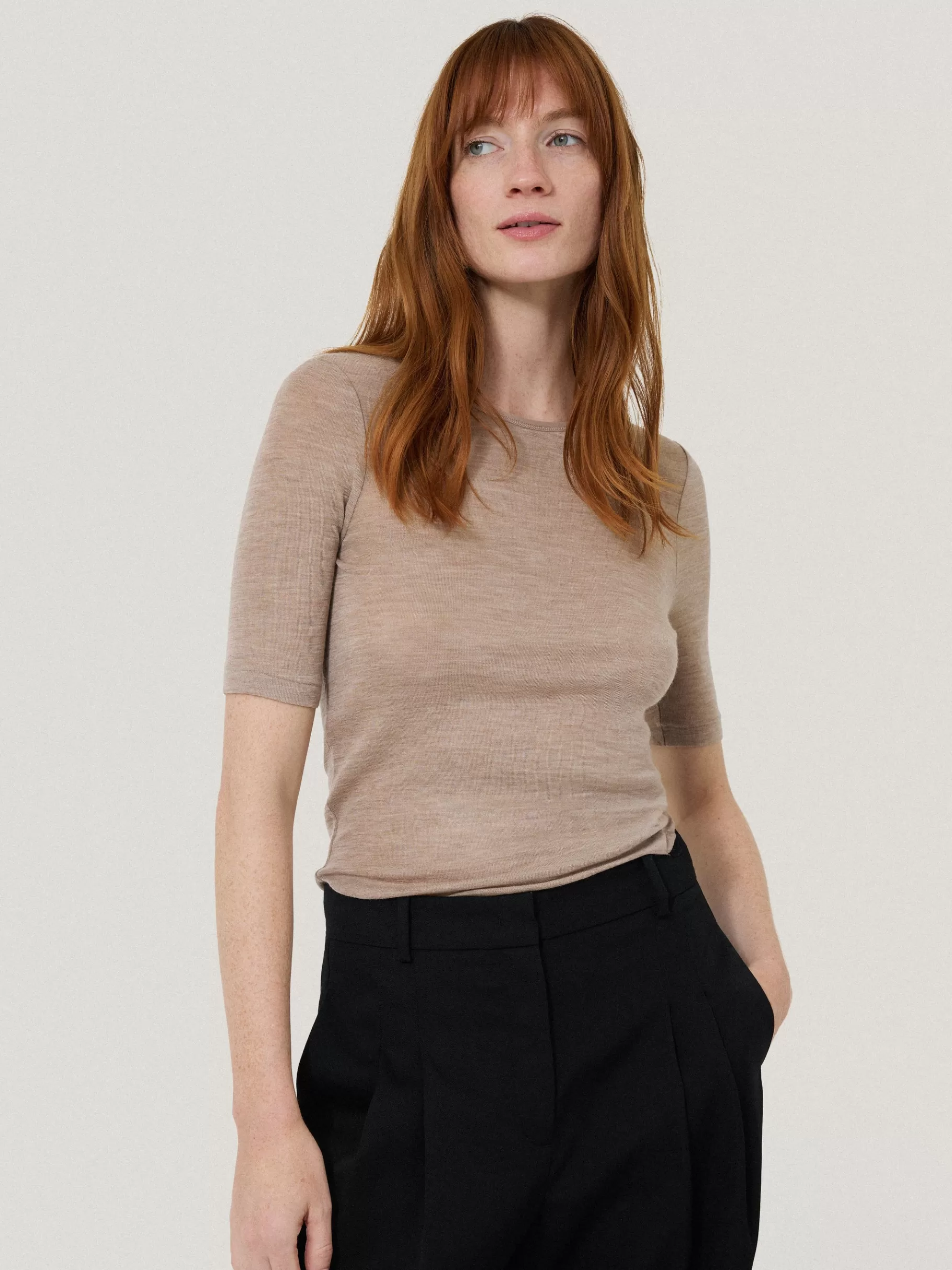 Jigsaw Shirts & Tops | Knitwear & Cashmere-Merino Half Sleeve T-shirt Stone